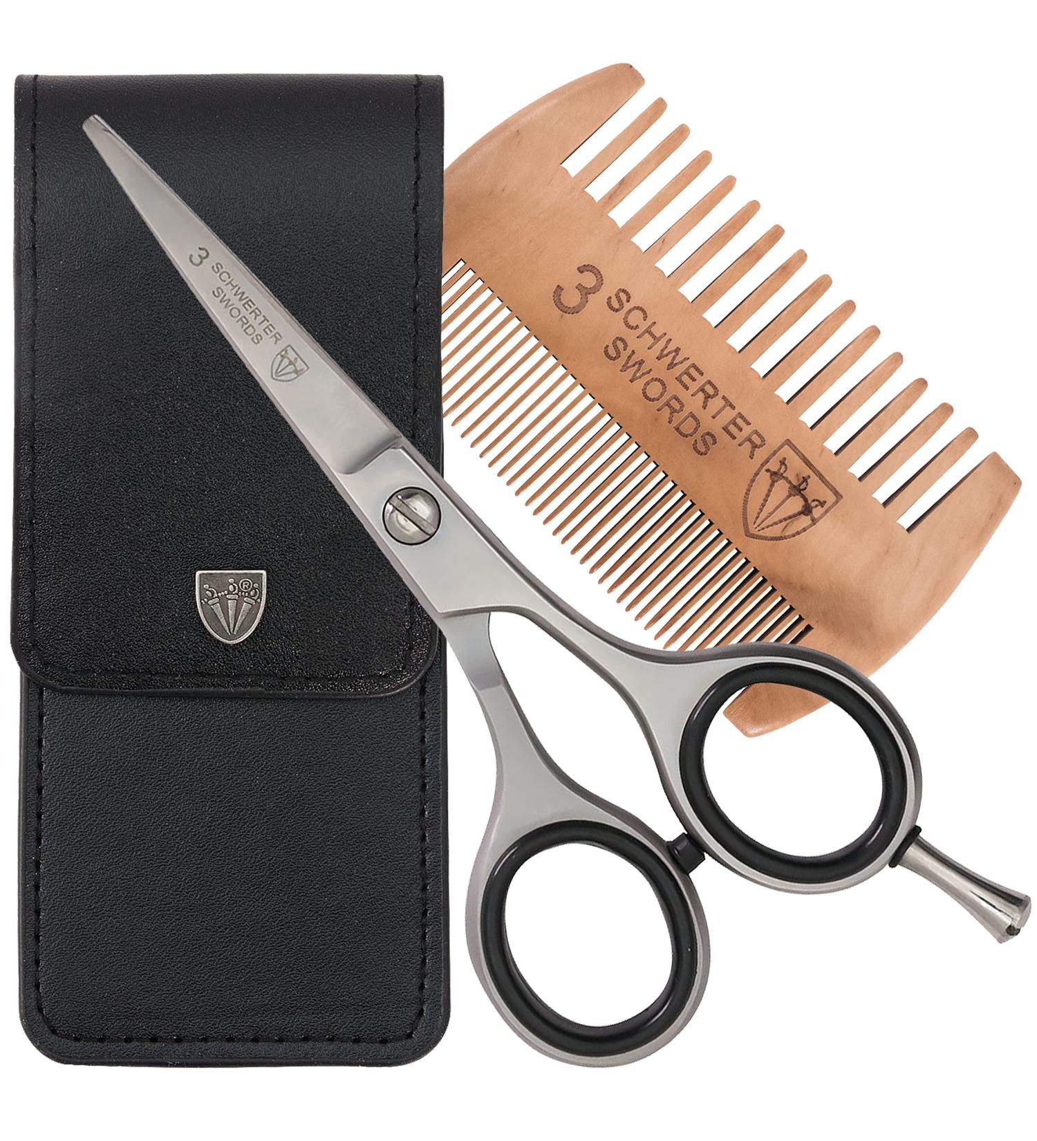 THREE SWORDS Stainless Steel Professional Beard Scissors & Comb Set - Perfect Grooming Tool for Men - Buy Online on GoSupps.com