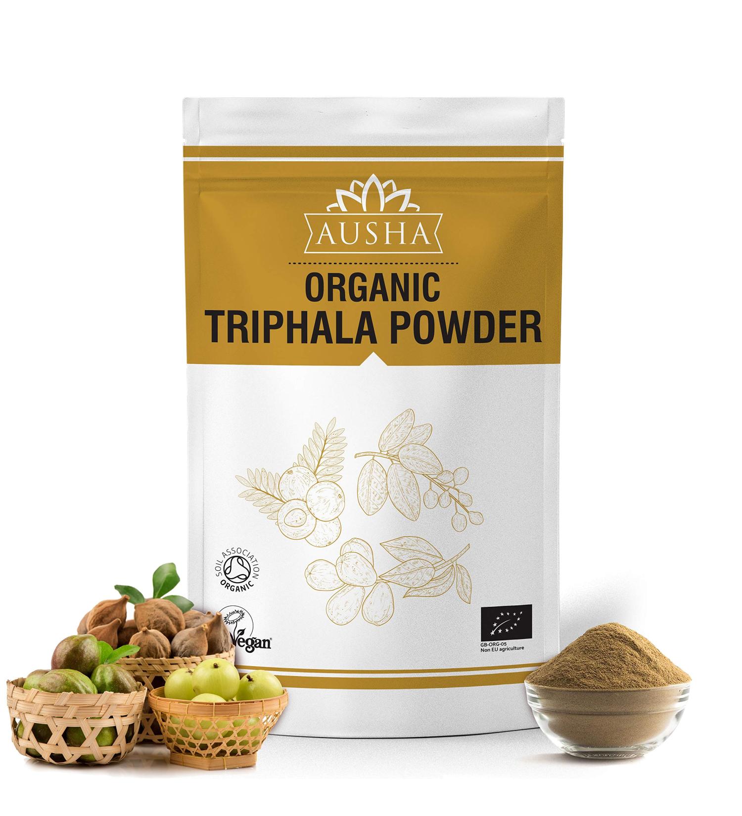 Ausha Organic Triphala Powder 100g - Constipation Relief | Digestive Cleanse with Vitamin C | Certified Organic by Soil Association - Buy Online on GoSupps.com
