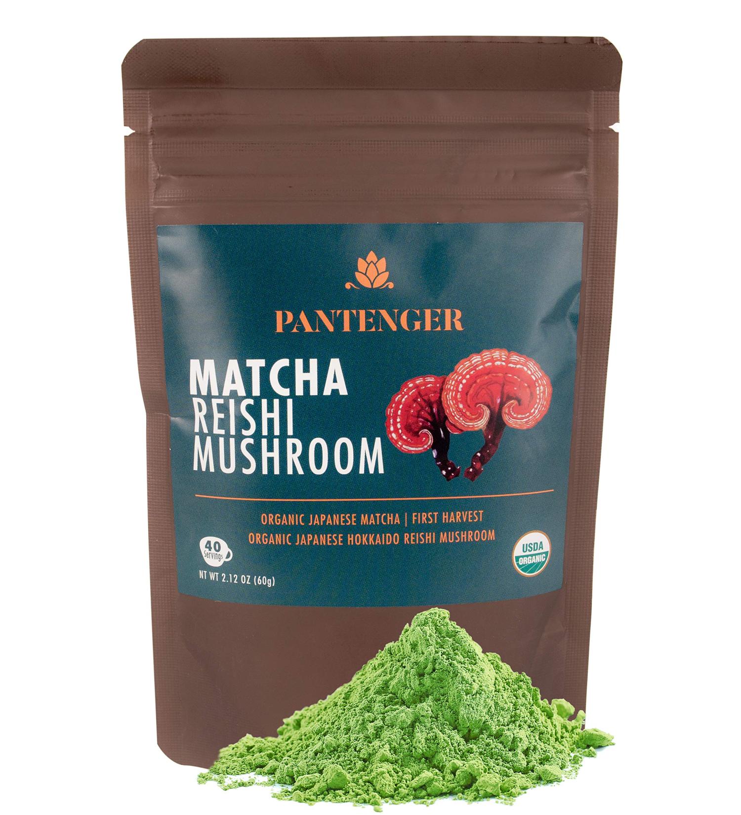 Pantenger Organic Matcha Green Tea Powder with Japanese Reishi Mushroom 2.12 OZ (60g) - USDA Certified - Buy Online on GoSupps.com