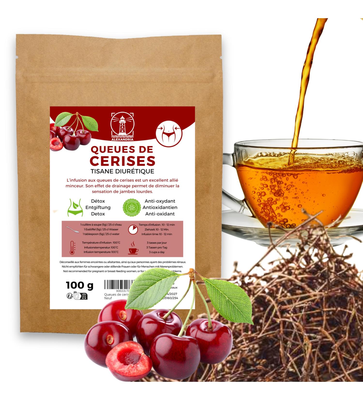 Tisane queue de cerises. Alli minceur perte de poids infusion diur tique. drainant puissant rapide et efficace. Th anti r tention d'eau. Soulage les ballonnements. Sachet vrac 100G Draineur Detox - Buy Online on GoSupps.com