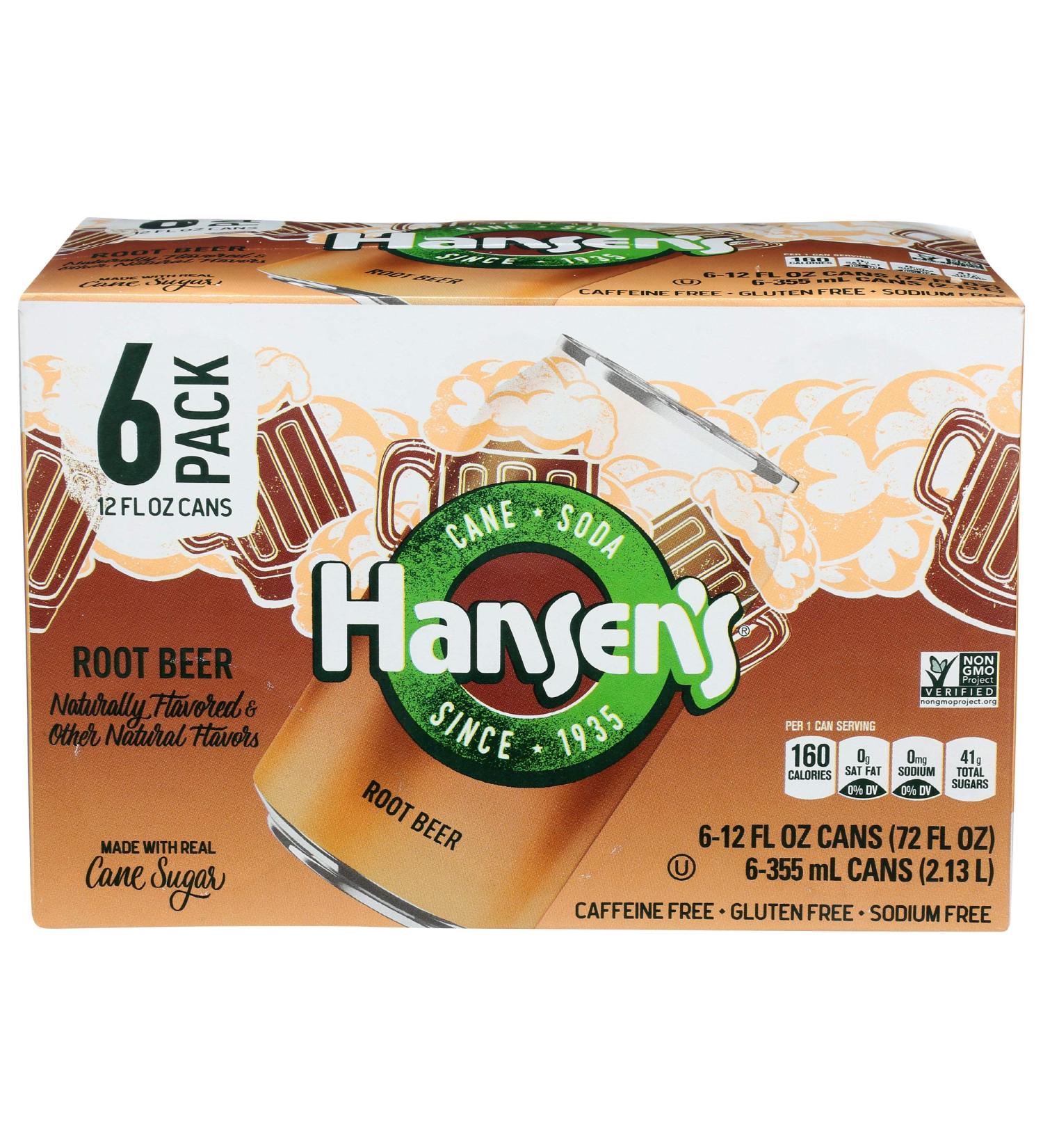 Hansen's Creamy Rootbeer 12 Fl Oz - 6 Pack | Refreshing Soda - Buy Online on GoSupps.com