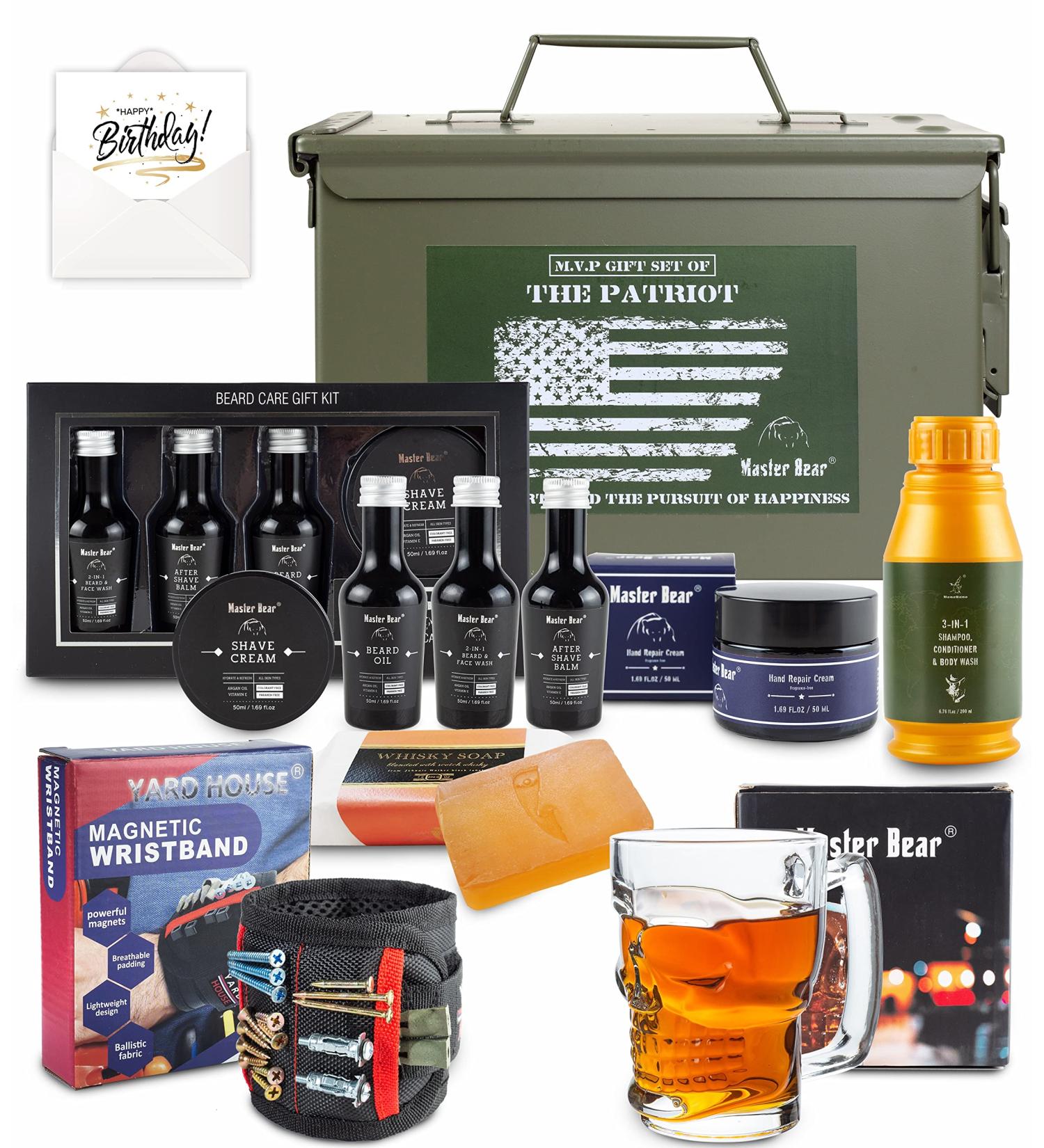 Master Bear Birthday Gifts for Men | 50 Cal Metal Ammo Cans Shaving Set & Grooming Collection with Happy Birthday Card - Buy Online on GoSupps.com