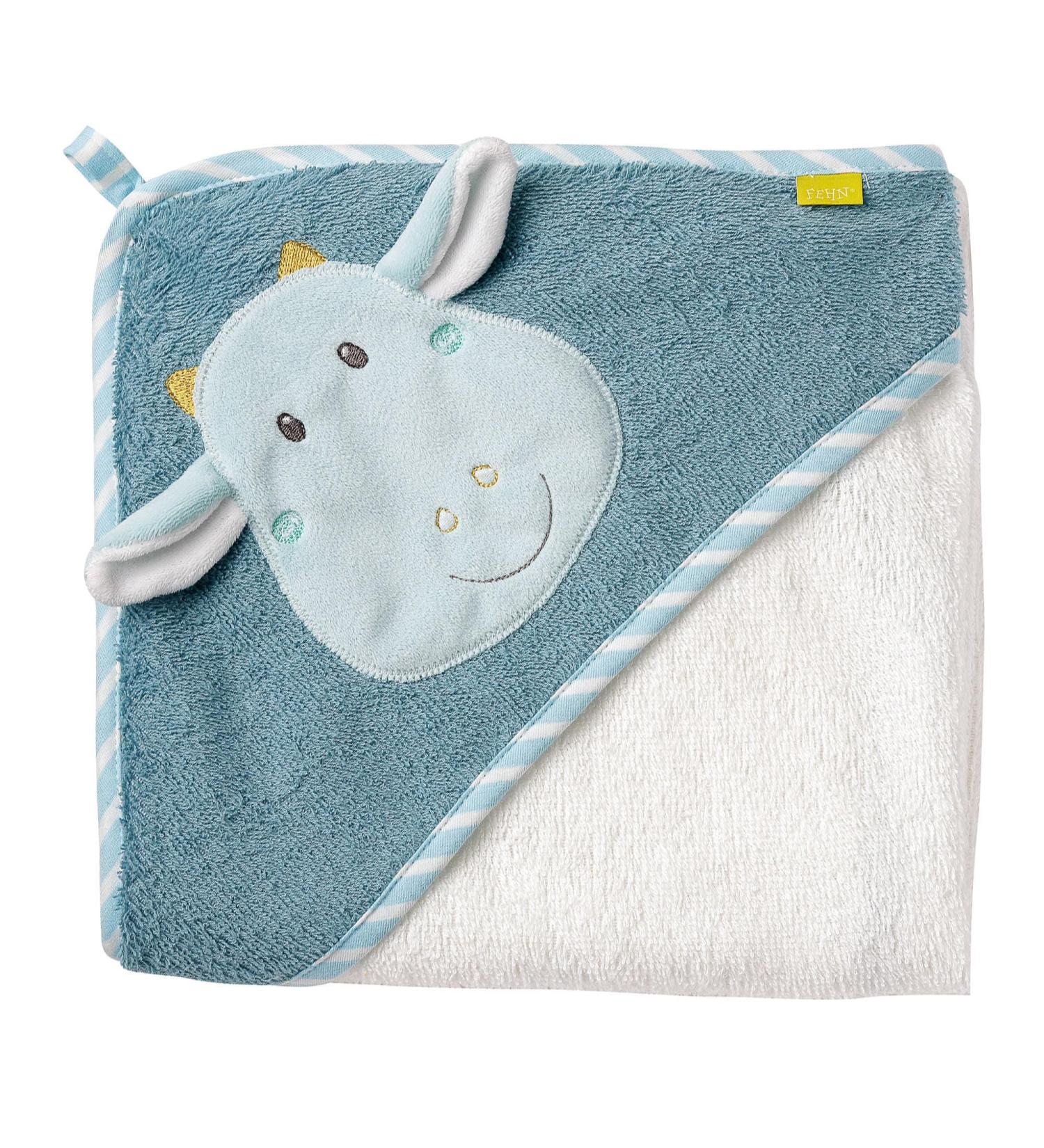 Fehn Baby Dragon Bathing Towel - Hooded Terry Poncho for Infants & Toddlers - 80x80 cm Cute Kite Design - Perfect for Babies 0+ Months - Buy Online on GoSupps.com