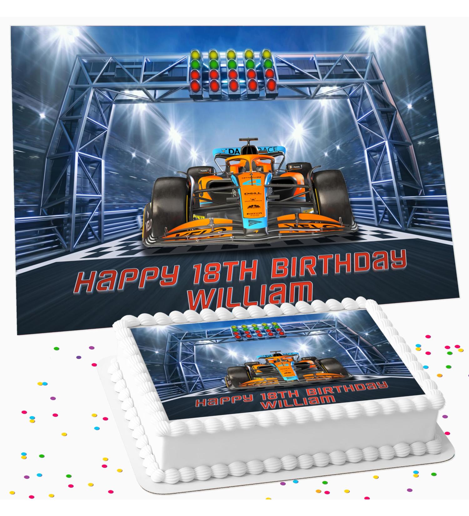 RACE CAR SPORTS CAR BIRTHDAY PERSONALISED ICING EDIBLE COSTCO CAKE TOPPER R3-134