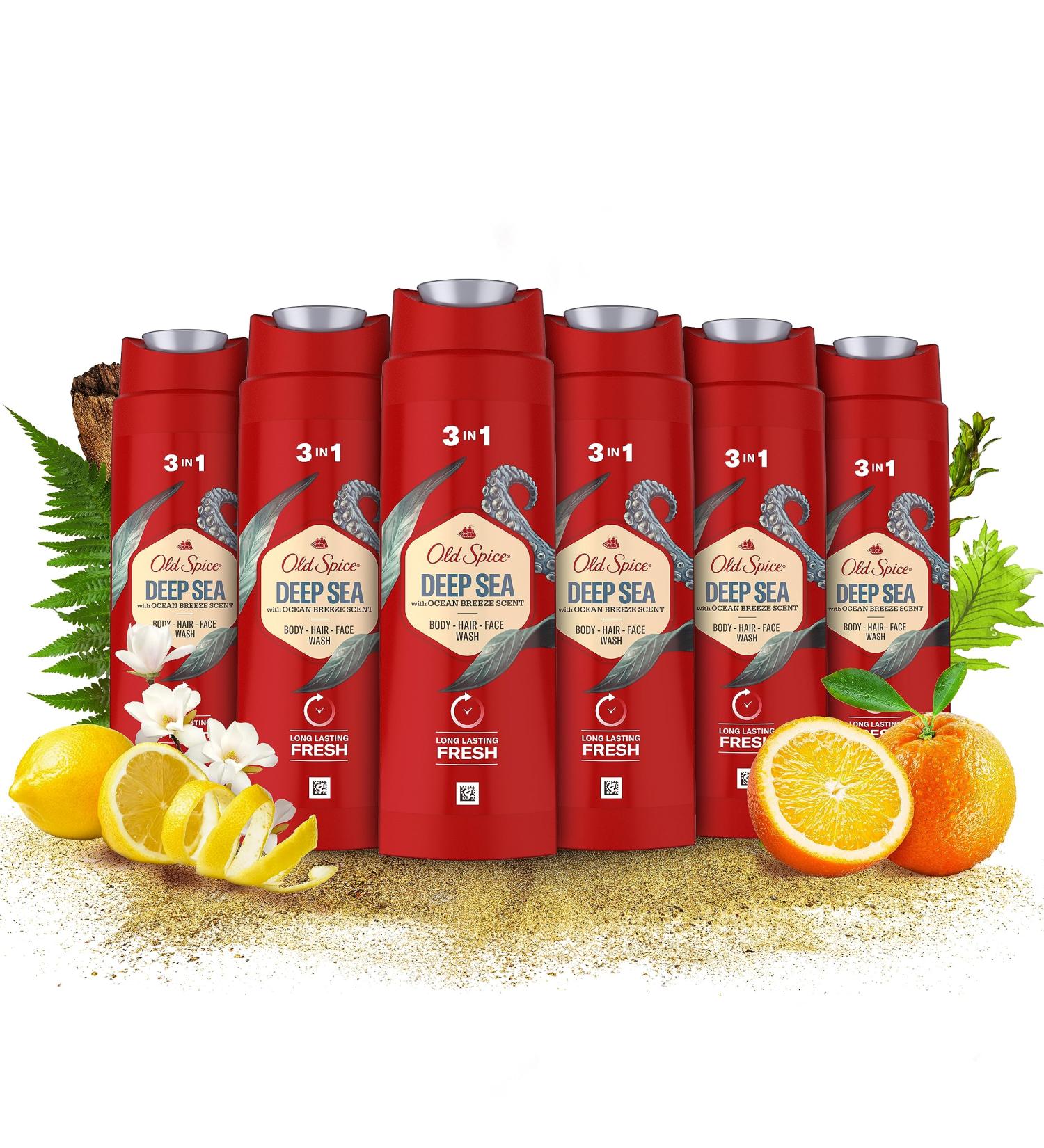 Old Spice Old Spice Deep Sea Shower Gel & Shampoo for Men 250ml Multi-Use 3 in 1 for Hair Face Body & Long Lasting Fresh Scent 6 Pack