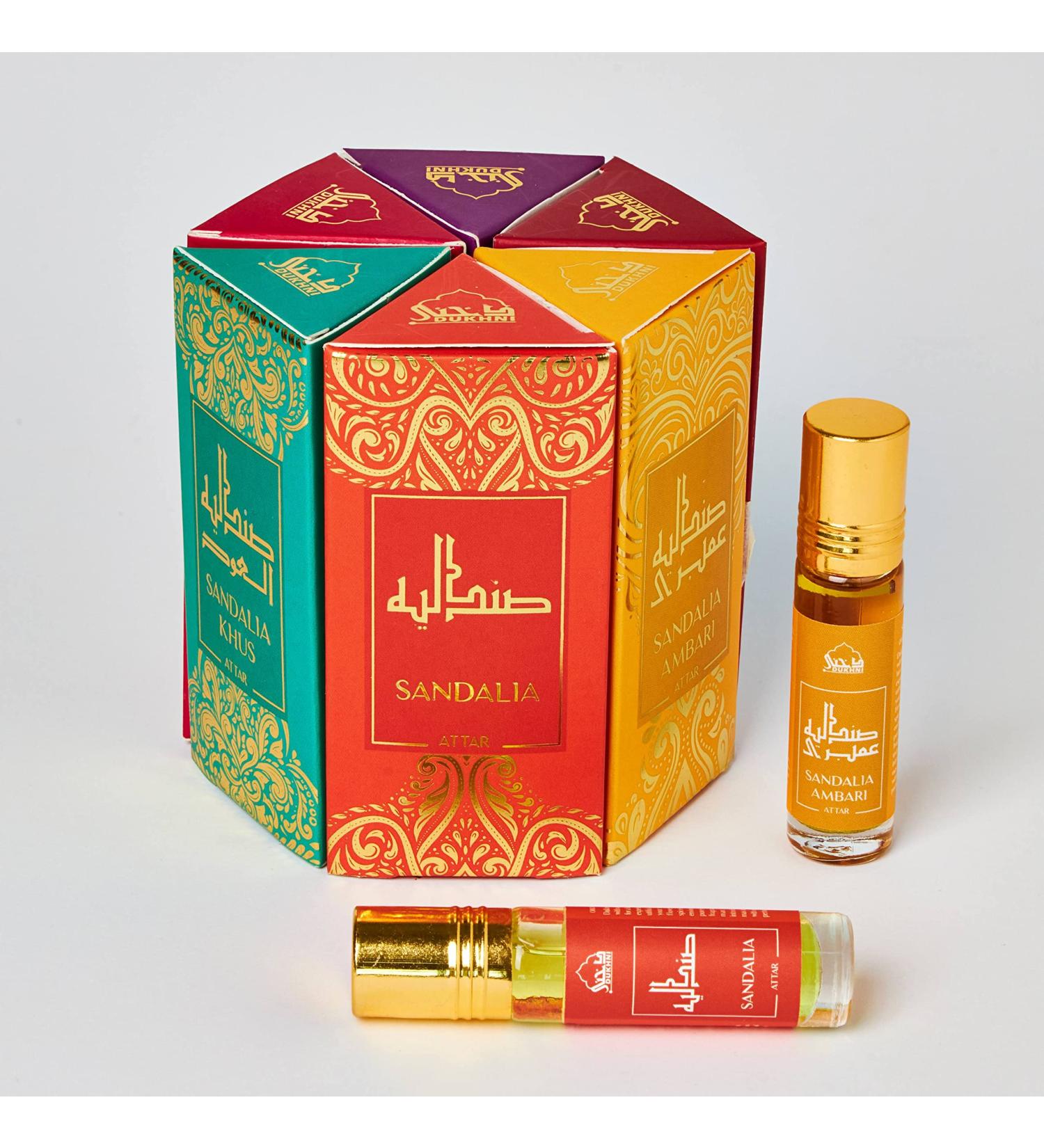 Dukhni Attar Oil Set | Authentic Arabic Fragrance Oils | Alcohol-Free & Halal | Sandalia, Sandal Mukhamara, Sandal Rose, Sandal Ambari, Sandal Khus, Sandal Jasmine - 6ml each - Buy Online on GoSupps.com