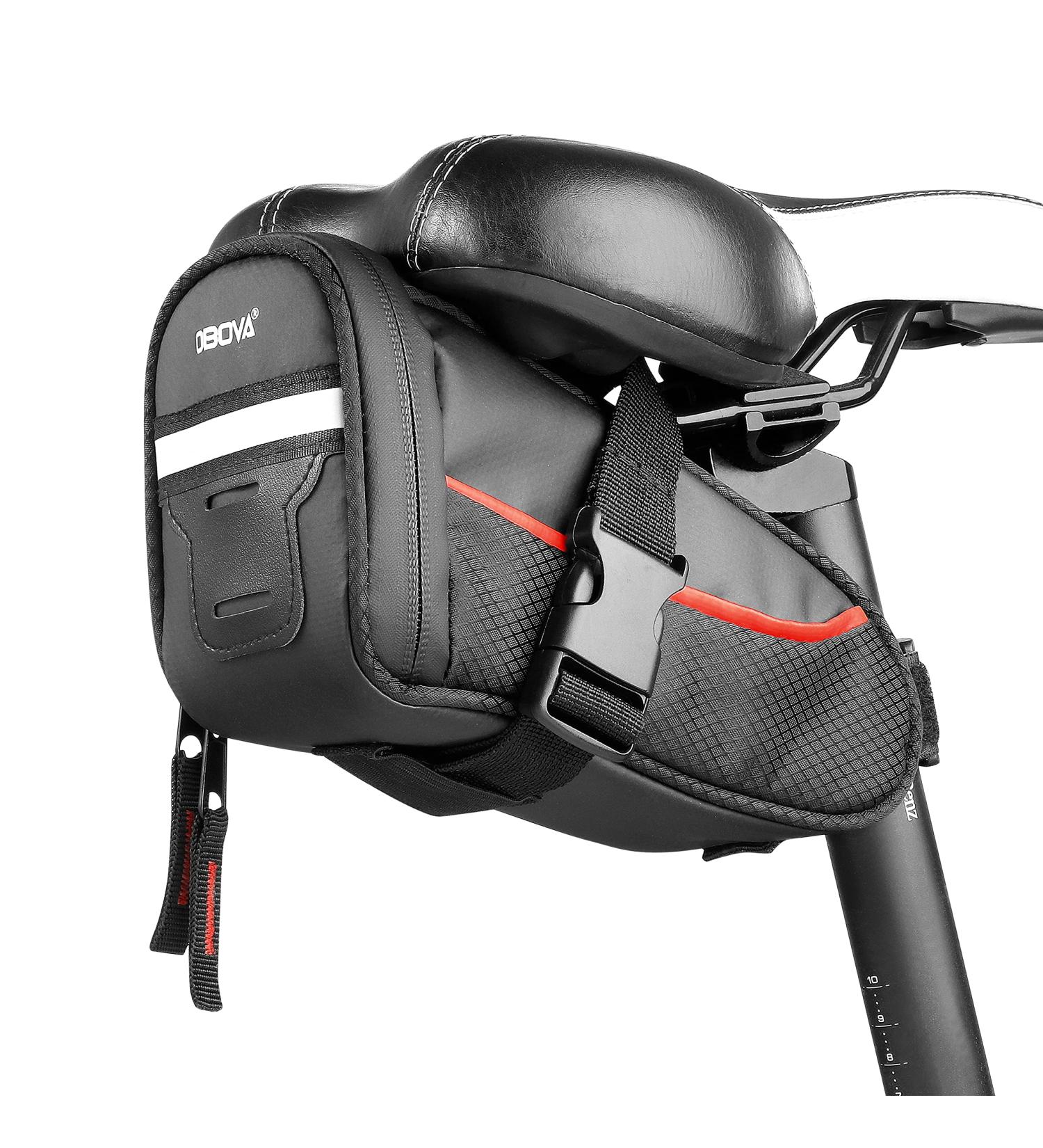 OBOVA Waterproof Bike Seat Bag 1.1L | Red Bicycle Saddle Bag with Sturdy Clip-On Strap | Tool Storage Pack for Road Mountain MTB | Black - Buy Online on GoSupps.com