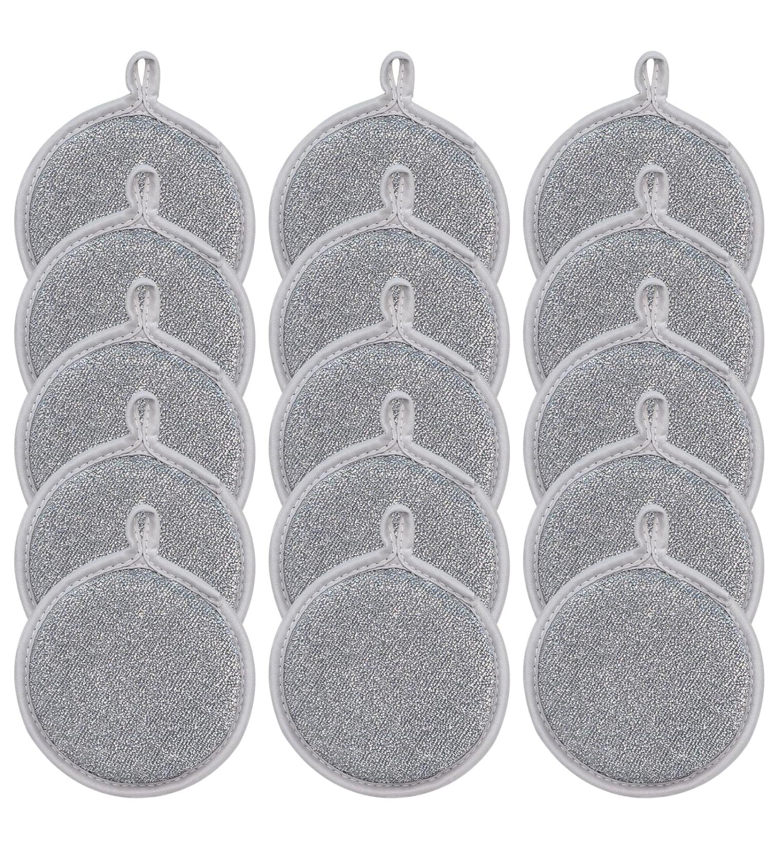 Wire Dishwashing Rag Kitchen Scrubbing Sponges with Absorbent Side for Household Use Household Tool Silver 15pcs - Buy Online on GoSupps.com