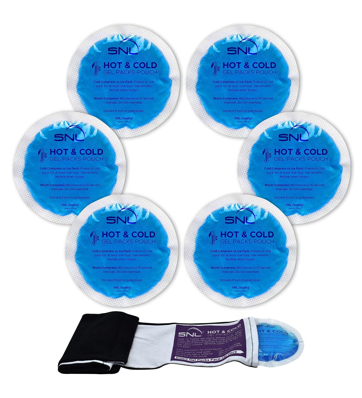 SNL Quality Hot & Ice Packs - 6 Reusable Gel Packs for Breastfeeding Pain Relief - Soft Fabric Backing - Includes Wrap Sleeve and Storage Bag - Buy Online on GoSupps.com