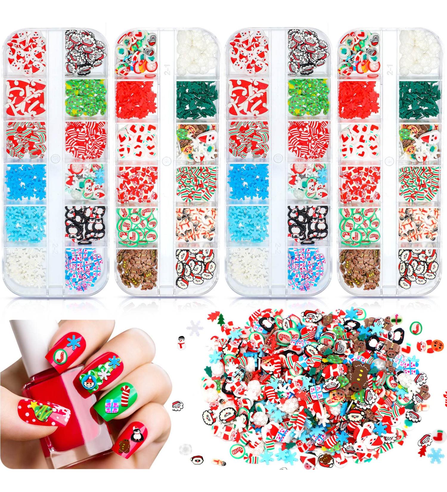 Christmas Glitter Nail Sequins - 4 Boxes of 3D Santa Snowflake & Elk Decals for DIY Craft & Acrylic Nail Decorations - Buy Online on GoSupps.com