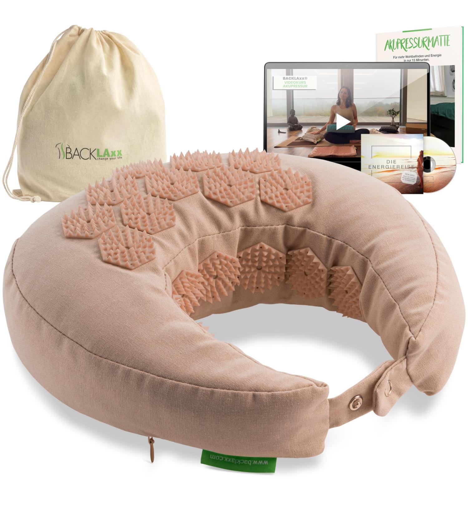 Backlaxx Acupressure Neck Pillow - Flip Function Buckwheat Filling Nude & Pastel Ros - Relieve Headaches & Neck Tension - Ideal for Home Car & Travel - Buy Online on GoSupps.com