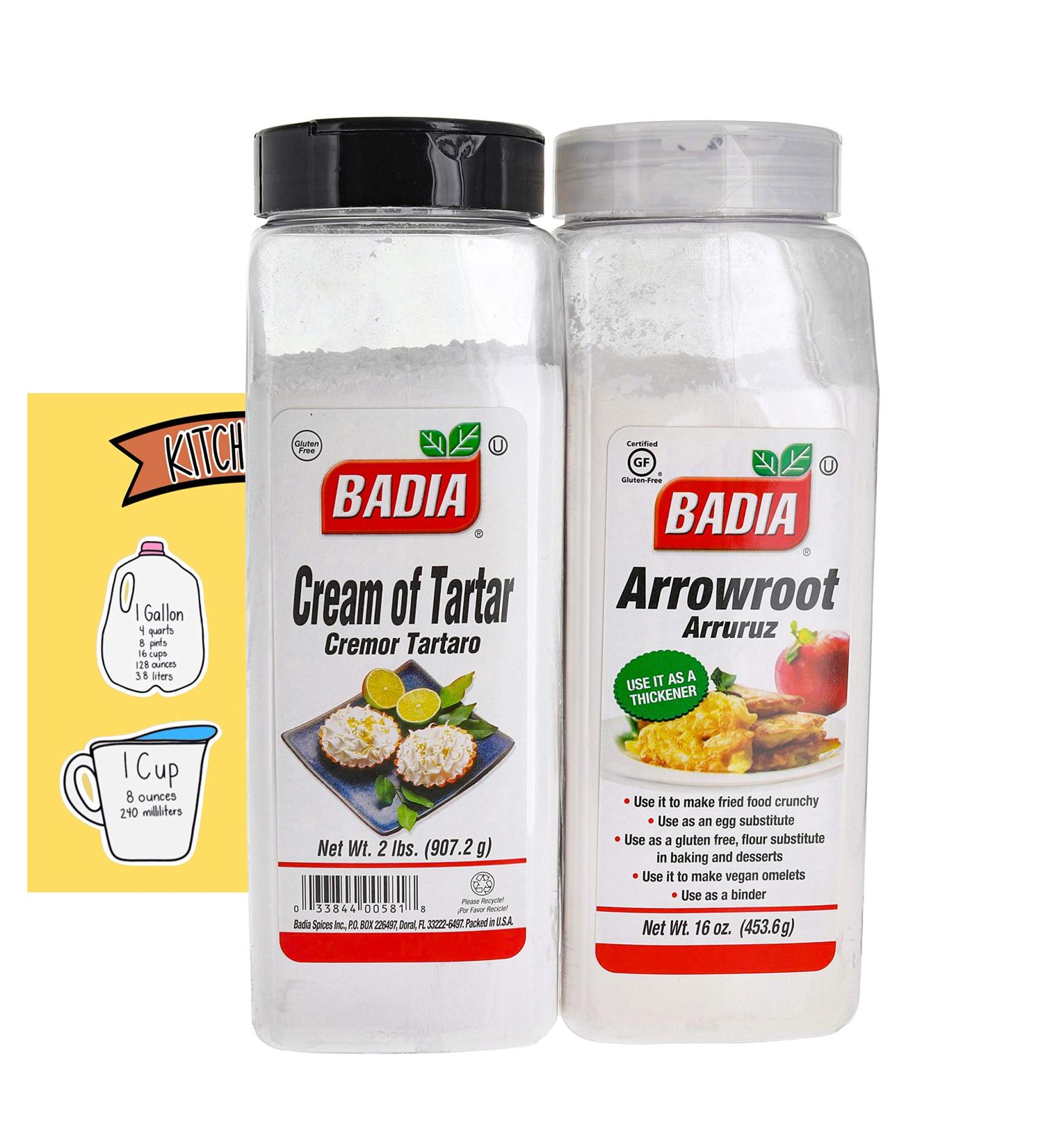 Badia Arrowroot and Cream of Tartar Seasoning Bundle (Set of 2) | Gluten-Free Baking Flour Substitute with Penguin Measurements Card - Buy Online on GoSupps.com