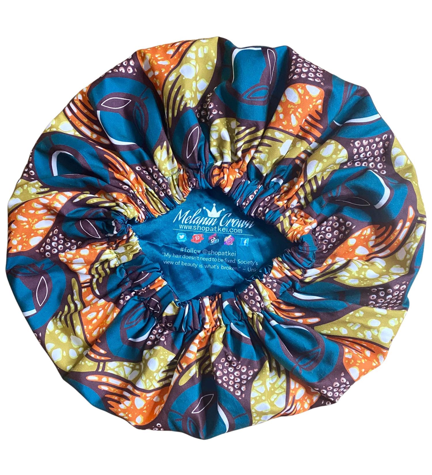 Melanin Crown Silk Hair Wrap for Sleeping - Premium Satin Bonnet for Curly Hair | Protects Against Breakage | Beautiful Teal Design - Buy Online on GoSupps.com