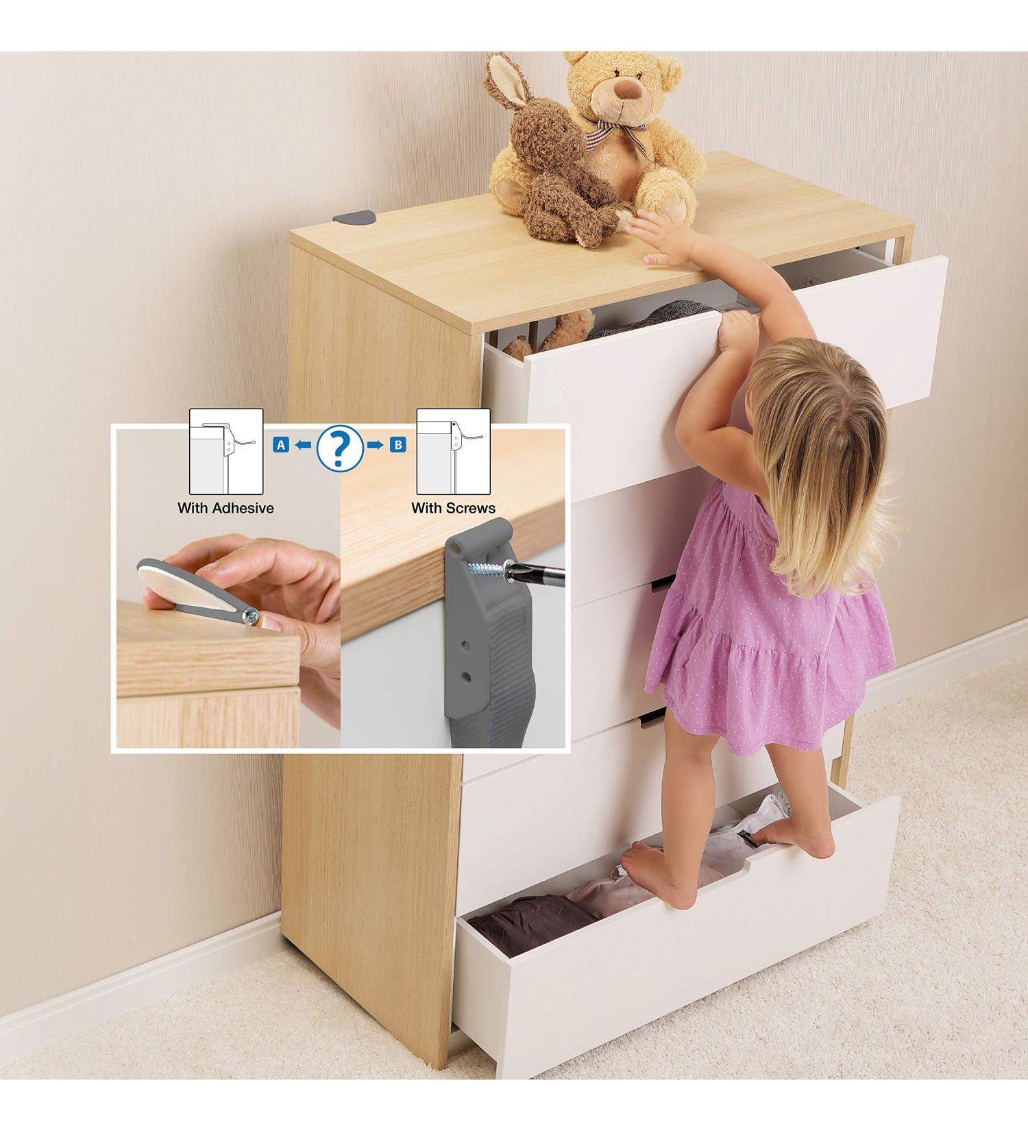 Qdos Zero-Screw Furniture Anti-Tip Kit | Gray | Patent Pending SecureHooks Anchor Holds up to 200 lbs in Drywall! - Easy Installation  No Screws  No Tools-Adhesive to Furniture Option! 1 Kit2 Straps - Buy Online on GoSupps.com
