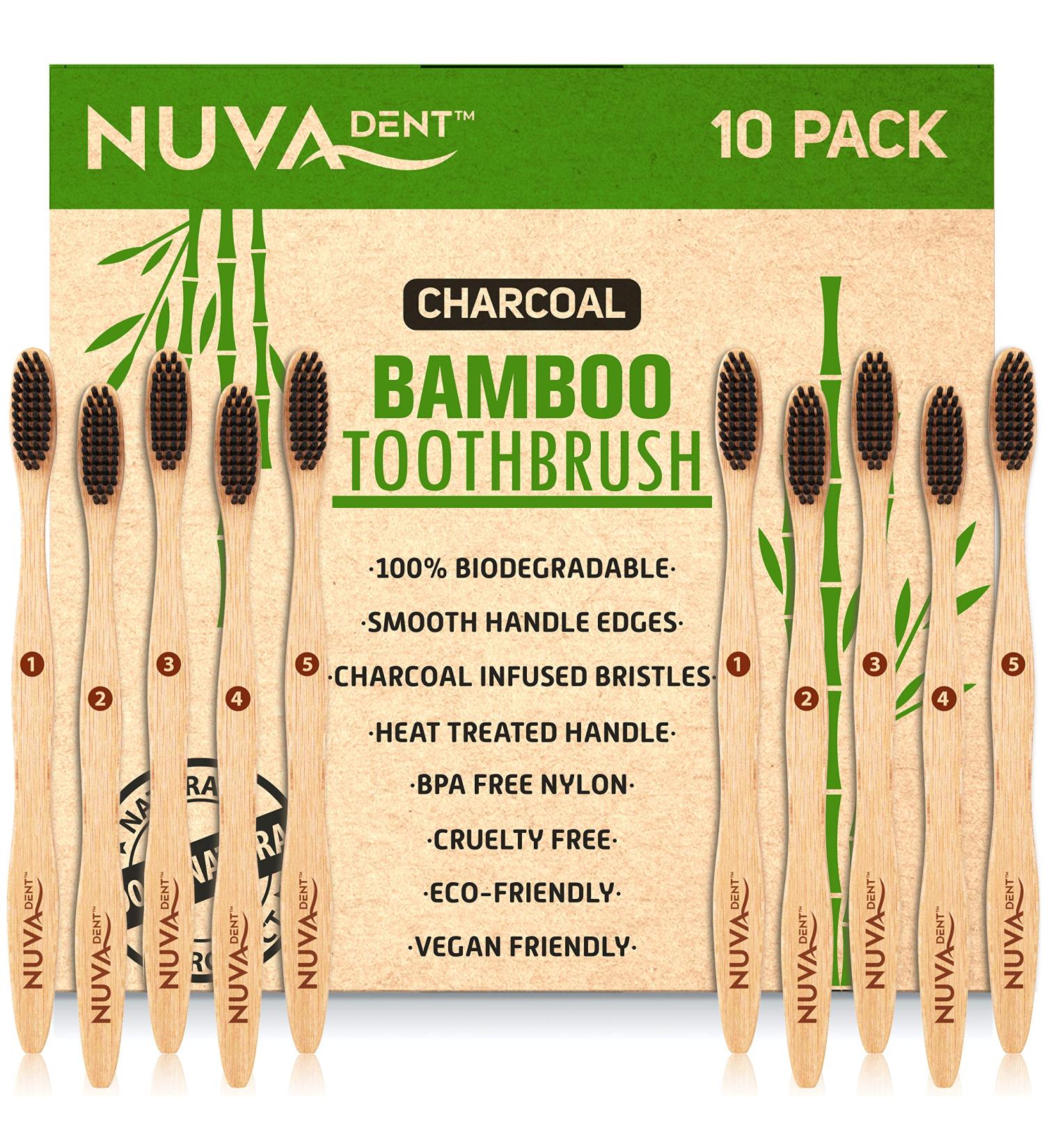 Bamboo Charcoal Toothbrushes - Natural Soft Bristle Wood Toothbrushes Bulk (10 Pack) - Buy Online on GoSupps.com