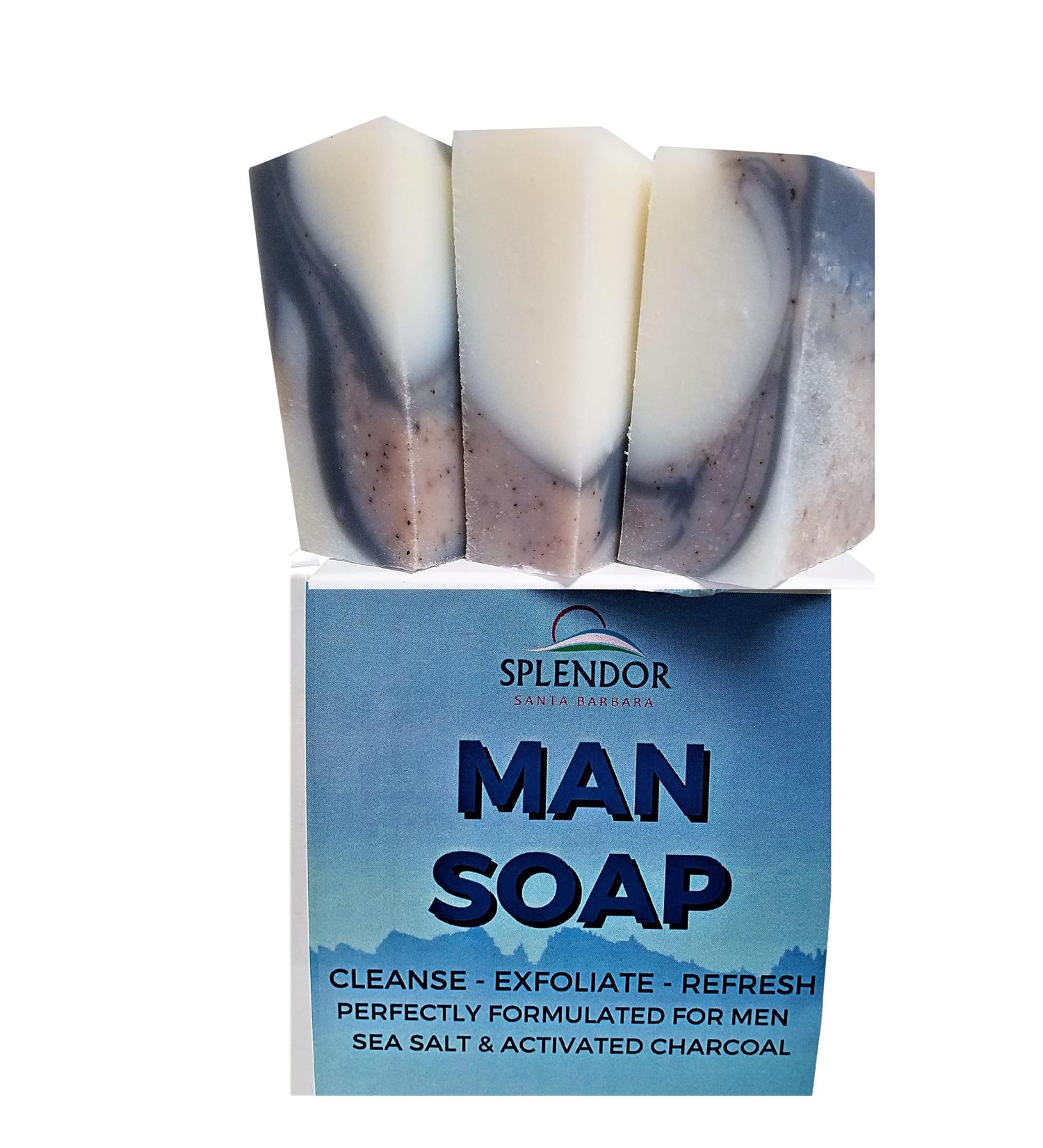 Men's Splendor Coconut Oil Bath Bar Soap - Handmade Vegan Cleansing Bar with Activated Charcoal, Pumice, and Alkanet Root for Exfoliation and Moisturization - Buy Online on GoSupps.com