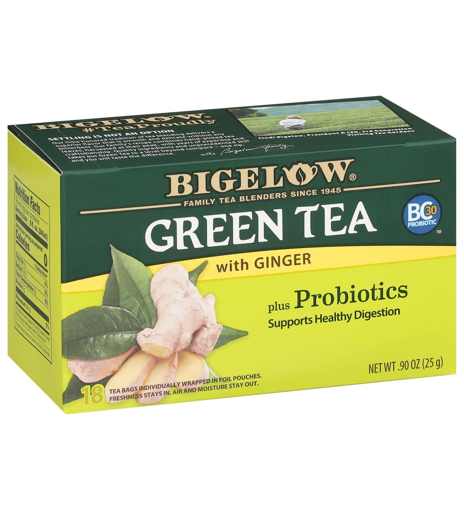 Bigelow Green Tea with Ginger Plus Probiotics 18 Tea Bags - Buy Online on GoSupps.com