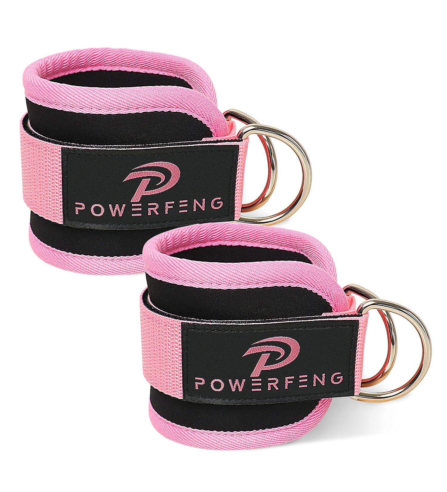 Powerfeng Ankle Strap Cable Machine - Pink Pair for Gym Glute Kickback & Leg Workout - Buy Online on GoSupps.com
