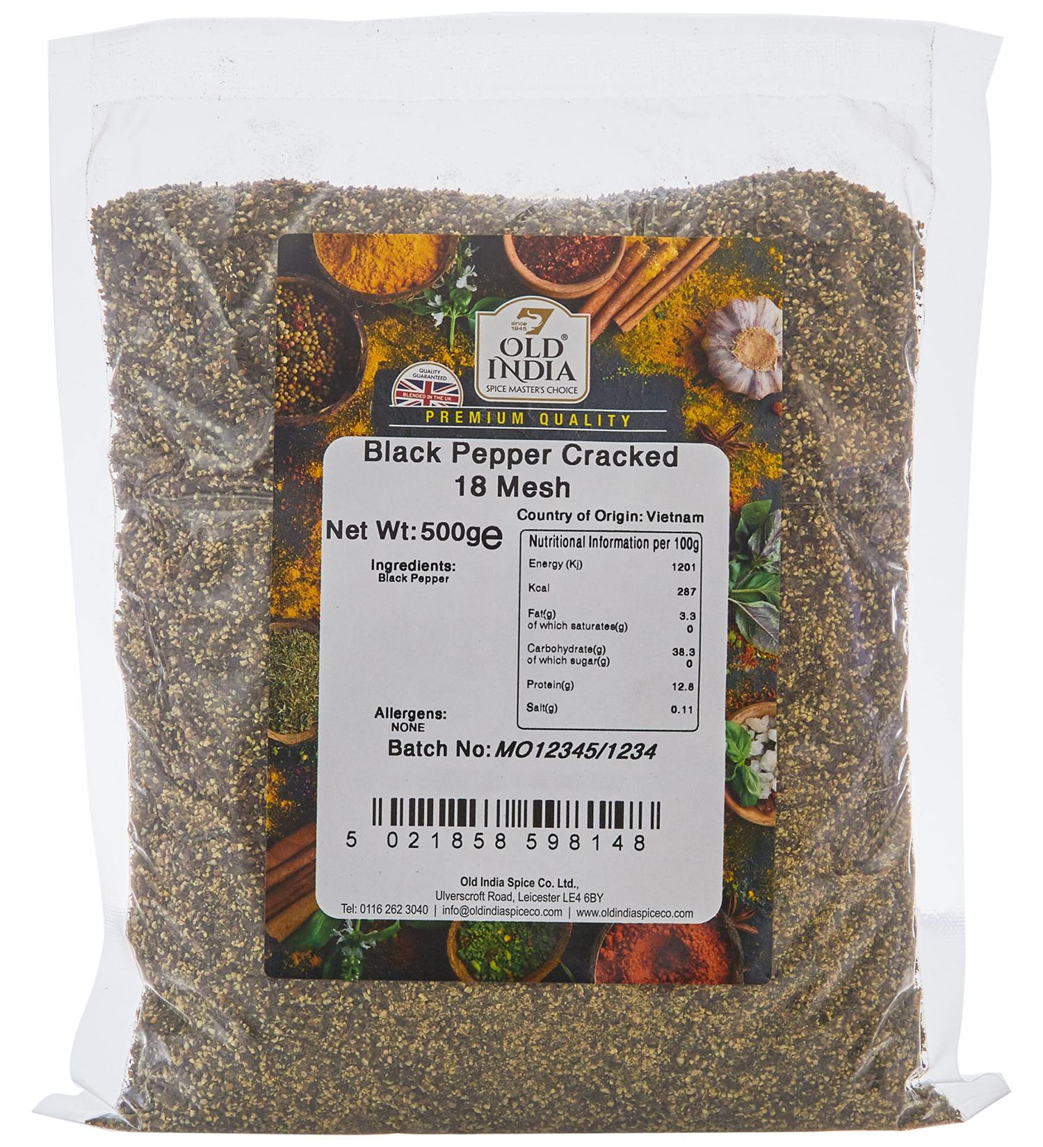 Old India Black Pepper Cracked 18 Mesh 500g - Premium Quality Spice - Buy Online on GoSupps.com
