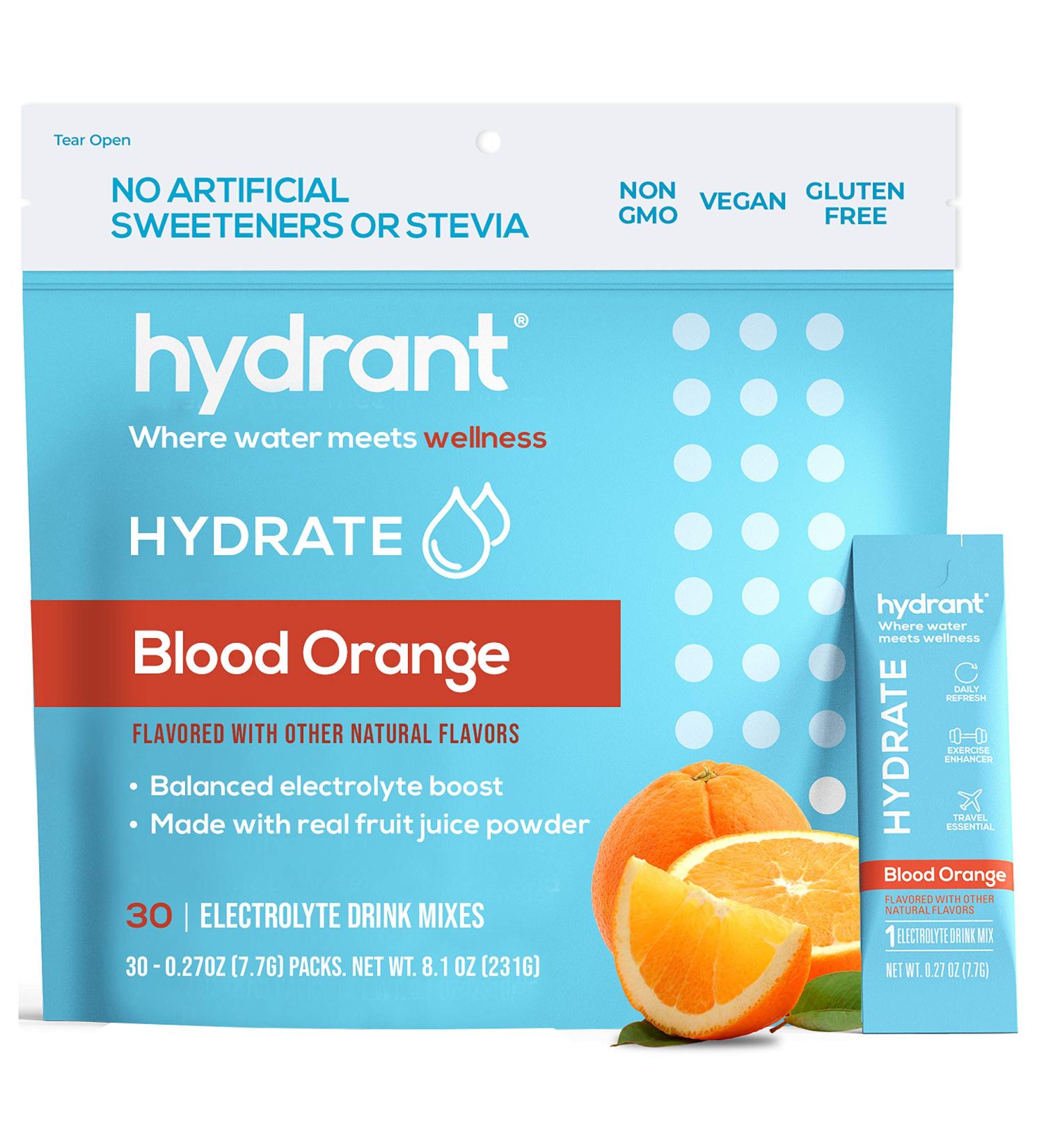 HYDRANT Hydrate Electrolyte Powder Drink Mix - Blood Orange 30 Stick Packs | Rapid Hydration Mix for Better Rehydration - Buy Online on GoSupps.com