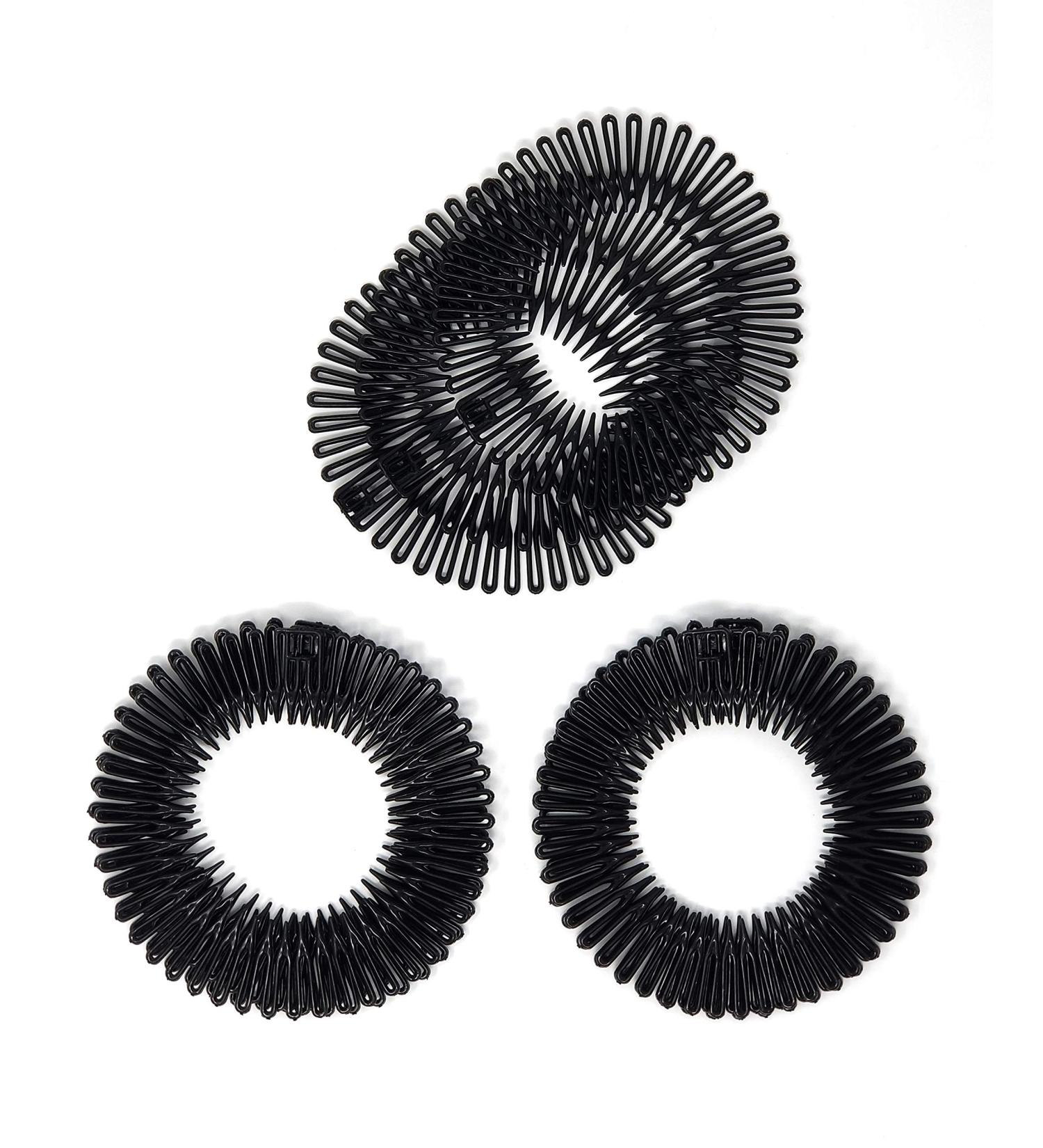 9-Piece Flexible Stretch Comb Headband Set for Women - Black Plain Zig Zag Circular Design | Comfortable Hair Wrap Holder Band - Azzon Black (One Size) - Buy Online on GoSupps.com