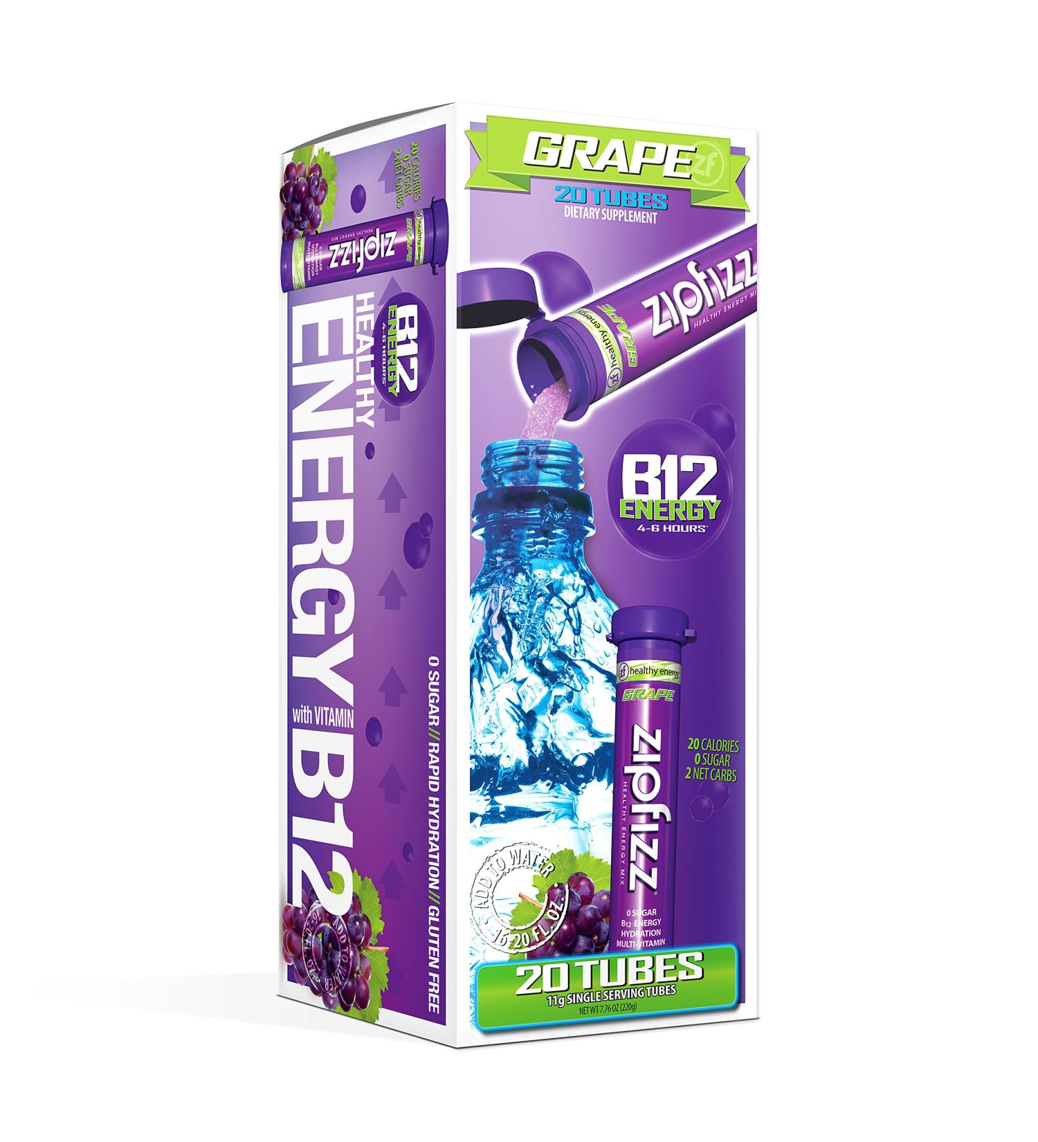 Zipfizz Healthy Sports Energy Mix with Vitamin B12 Grape 20 Tubes 0.39 oz (11 g) Each