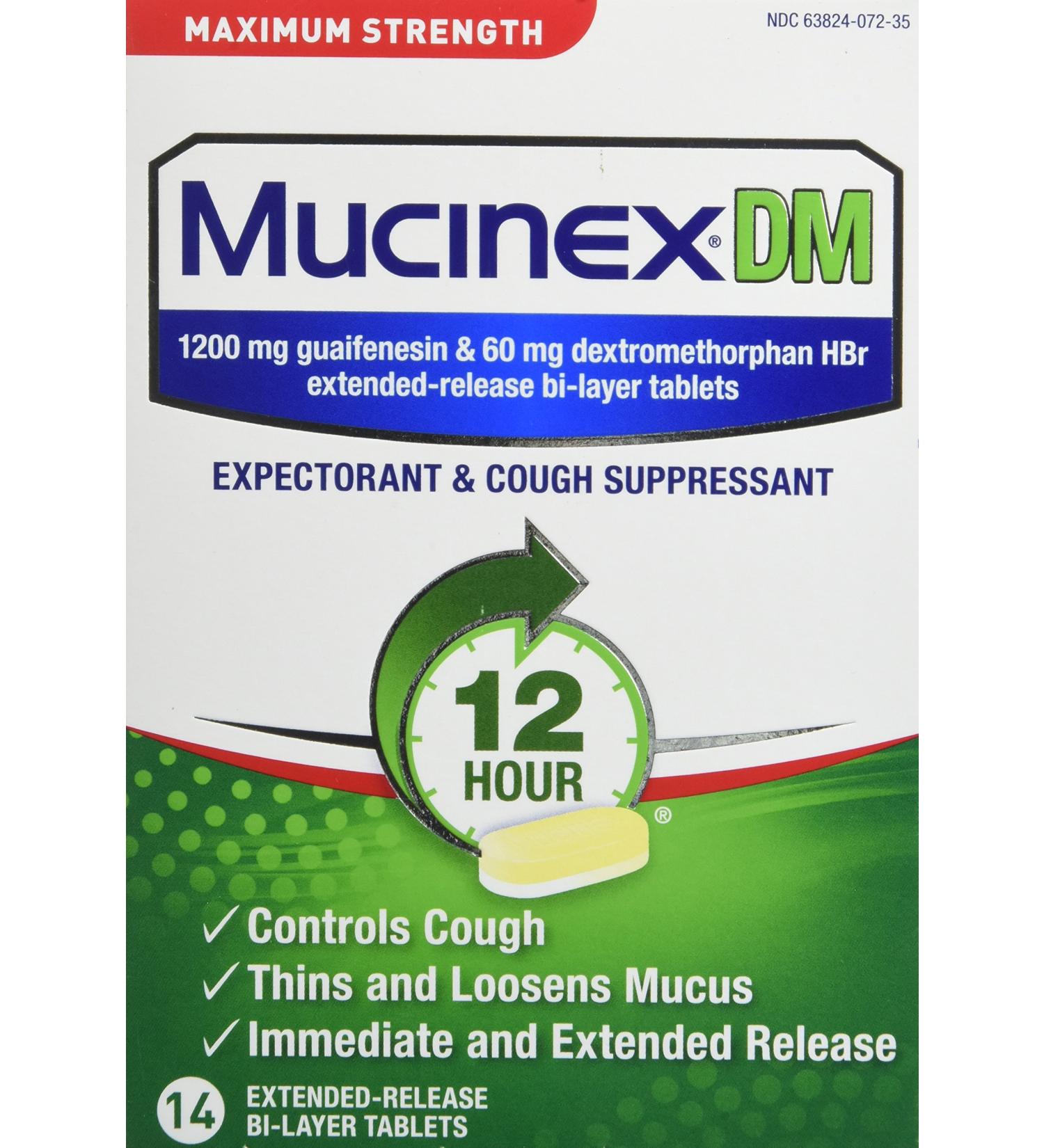 Mucinex DM Maximum Strength 12-Hour Expectorant & Cough Suppressant 14 ct Tablets - Buy Online on GoSupps.com