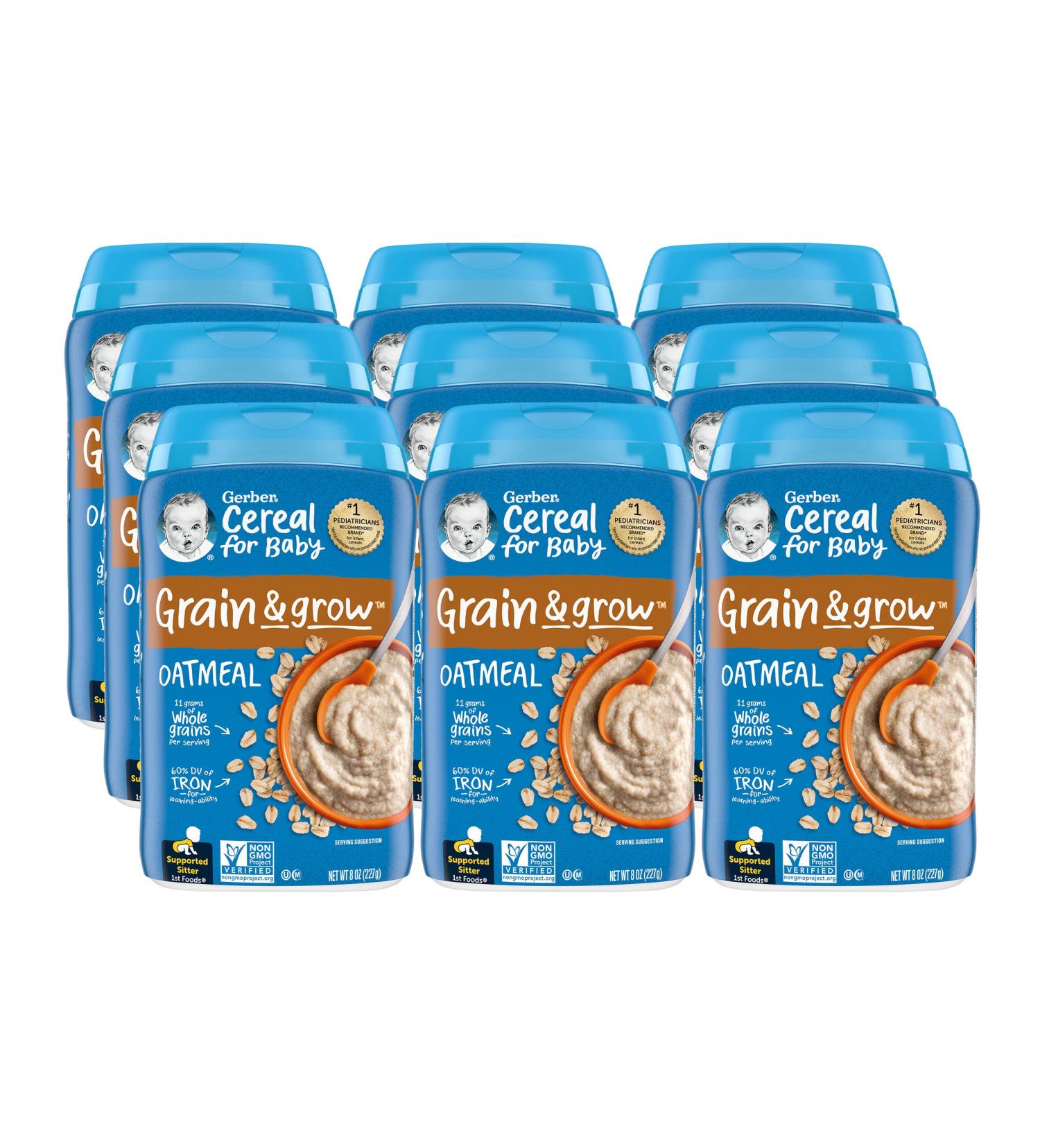 Gerber 1st Foods Oatmeal Cereal for Baby | Non-GMO, Whole Grains & Essential Nutrients | Pack of 9 Canisters | 8-Ounce Each - Buy Online on GoSupps.com