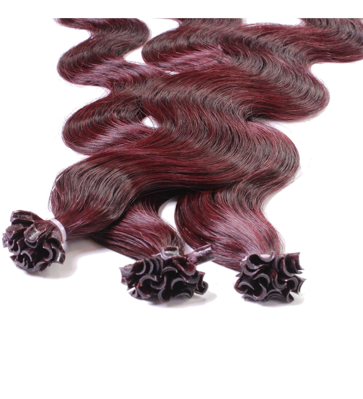 Hair2Heart Real Hair Bondings Wavy Extensions - 100 Strands 40cm Light Brown Intense Violet-Mahogany #99J Burgundy - Buy Online on GoSupps.com