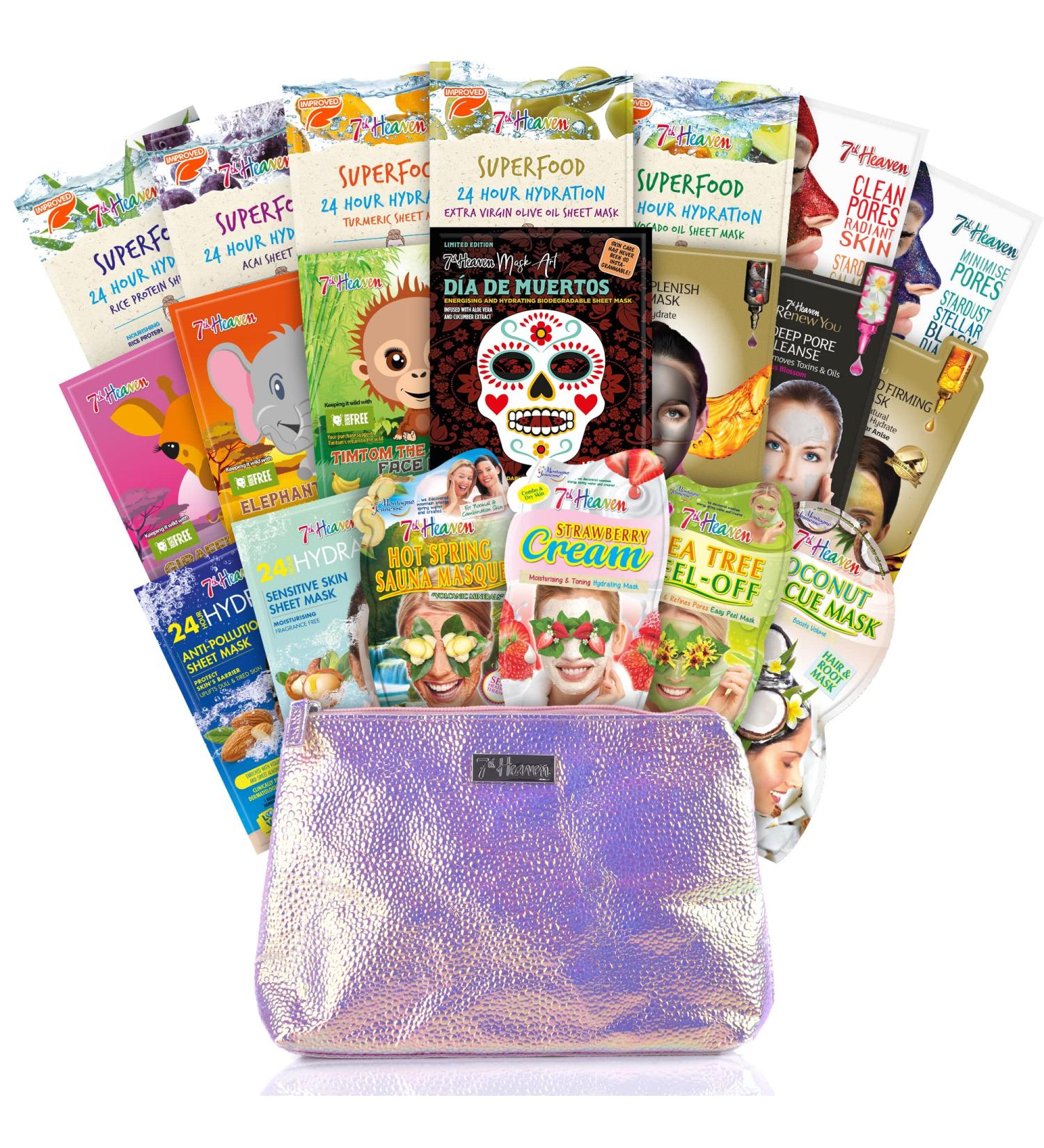 7th Heaven 'Complete Beauty Bag Pamper Gift Set 20 Skincare Face Masks to Cleanse and Moisturise Skin and Volumise Hair - Buy Online on GoSupps.com