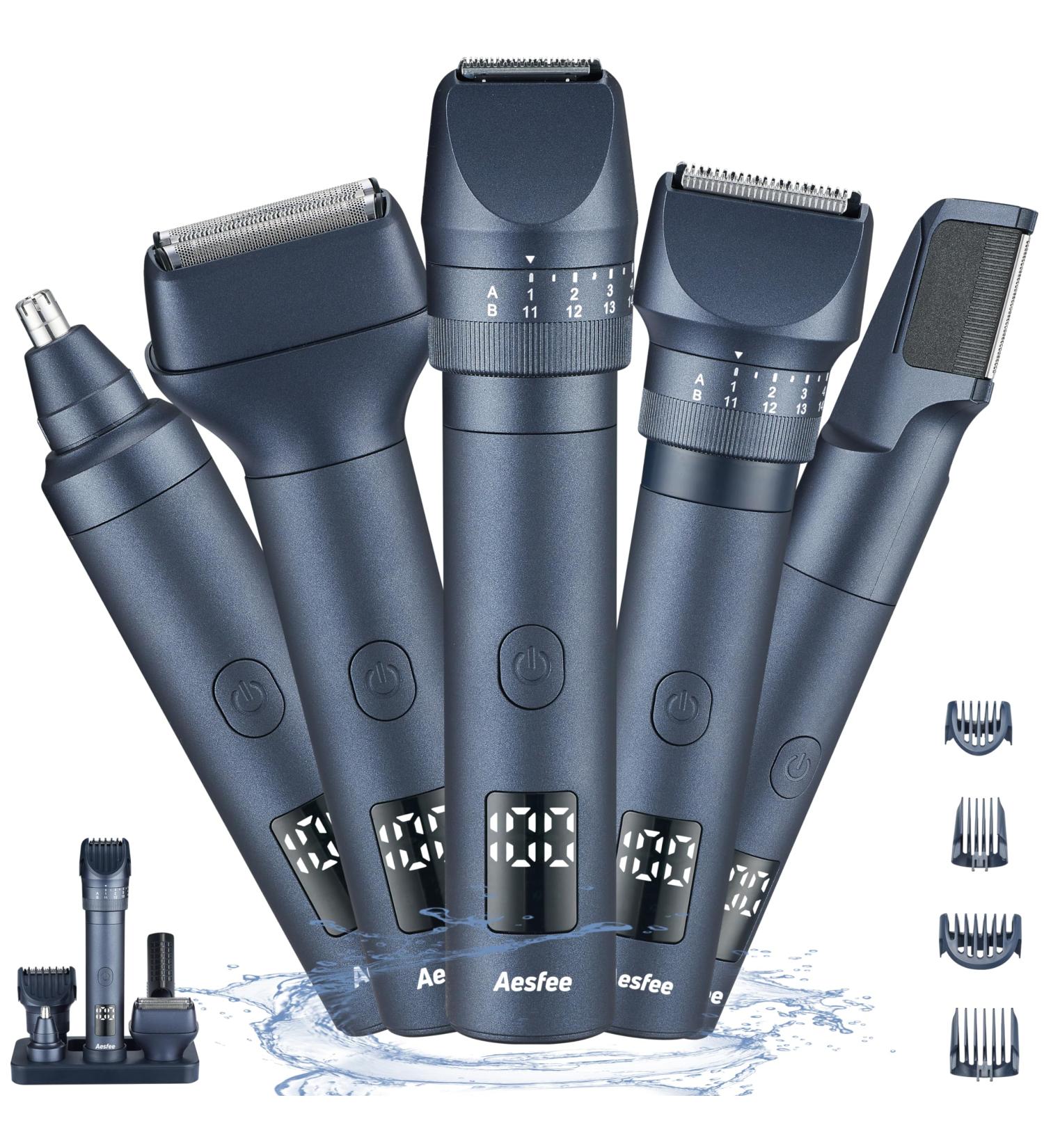 Beard Trimmer for Men - 5-in-1 Grooming Kit | Waterproof Electric Shaver Hair Clippers Nose & Ear Trimmer Rechargeable Dock - Buy Online on GoSupps.com