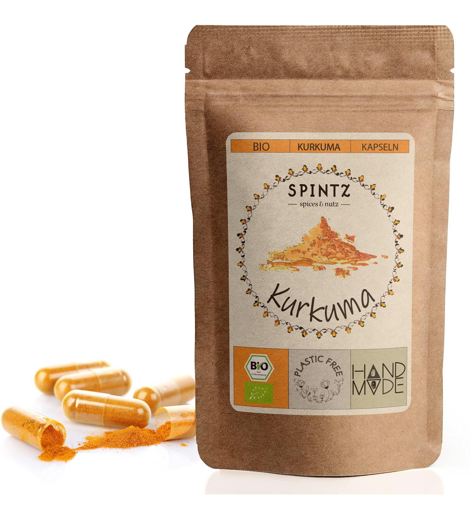 SPINTZ 420 Organic Turmeric Capsules - 620mg Turmeric Powder Per Capsule Ground Turmeric Powder Yellow Root High Dosed Vegan & 100% Natural - Plastic Free Packaging - Buy Online on GoSupps.com