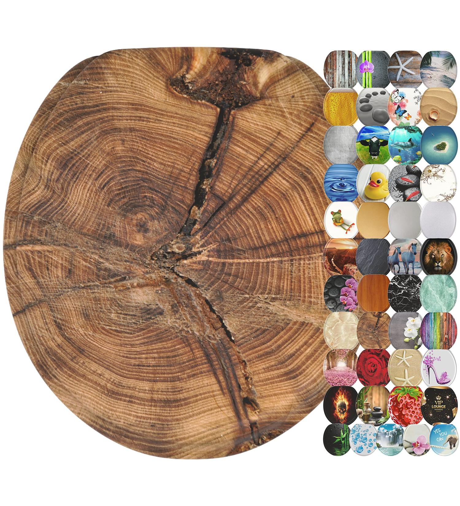 Sanilo Round Molded Wood Adjustable Toilet Seat - Old Tree Design | Silent Slow Close Feature - Buy Online on GoSupps.com