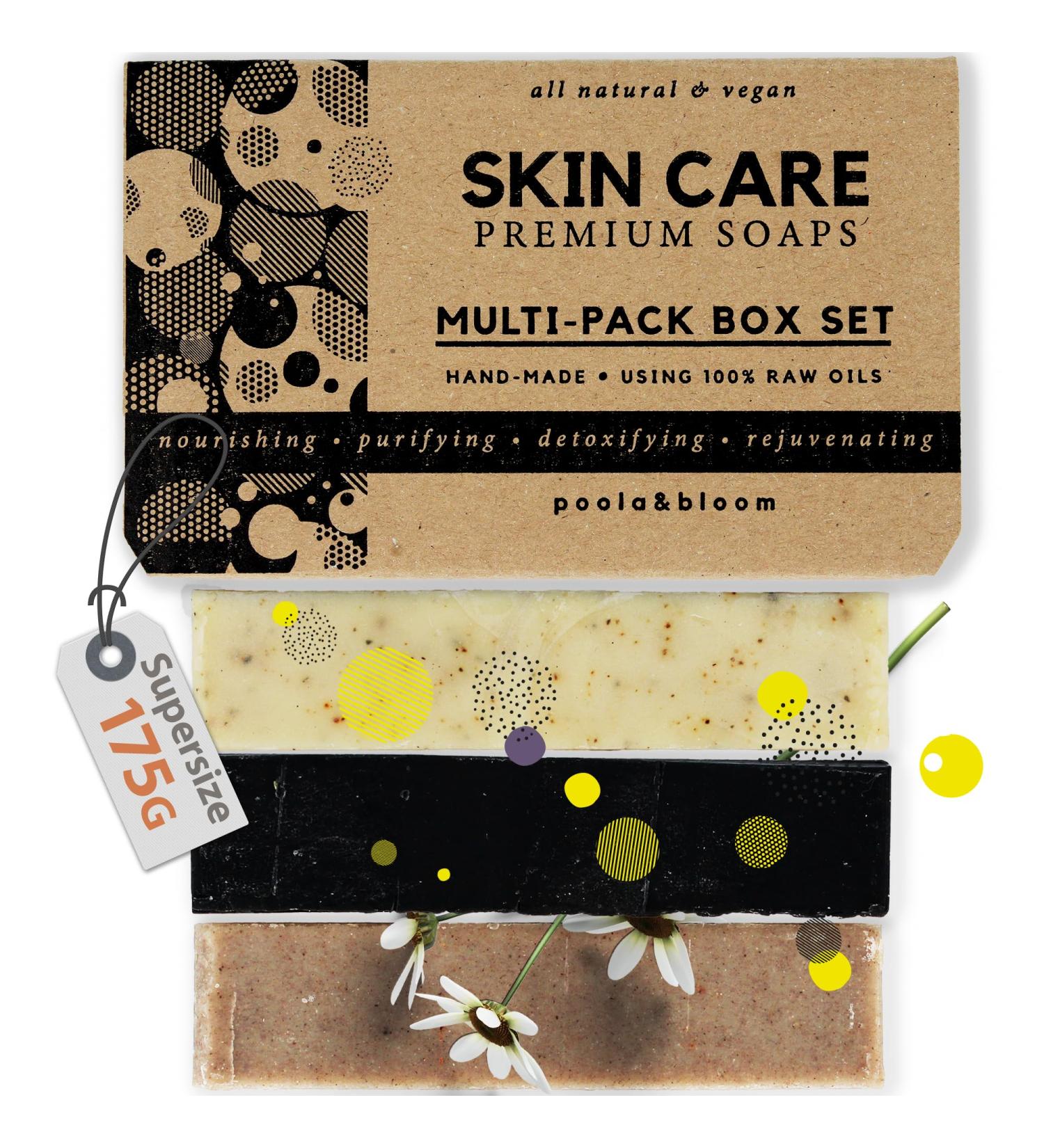 Men's Fixed Shower Gel Set - 3-Part Oversized 175g Natural Soap Trio with Black Tea Activated Carbon & Dead Sea Minerals - Ultimate Full Body Care - Buy Online on GoSupps.com