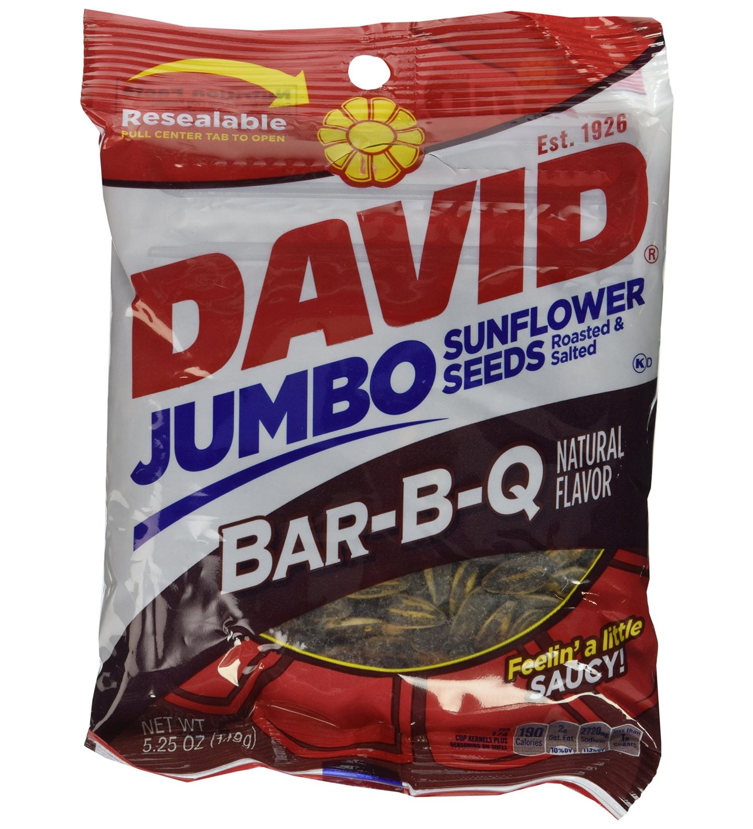 David BBQ Sunflower Seeds, 5.25 oz, (2 packs) Roasted and Salted 5.25 Ounce (Pack of 2)