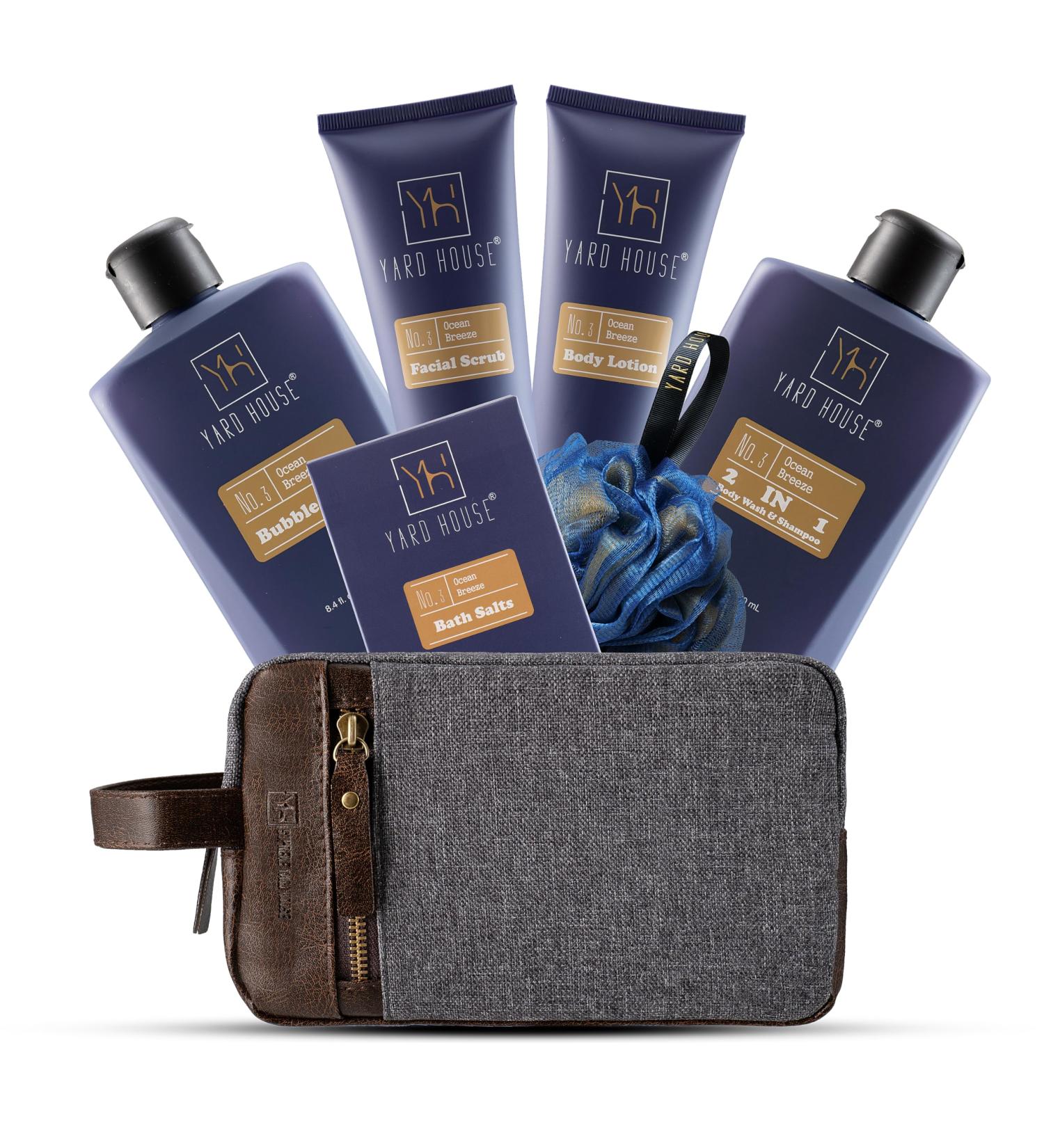 Luxury All Natural Bath and Body Spa Gift Basket for Men - Ocean Breeze Skin Care Kit in Toiletry Bag | Revitalizing Exfoliating Cleansing Moisturizing Essentials - Buy Online on GoSupps.com