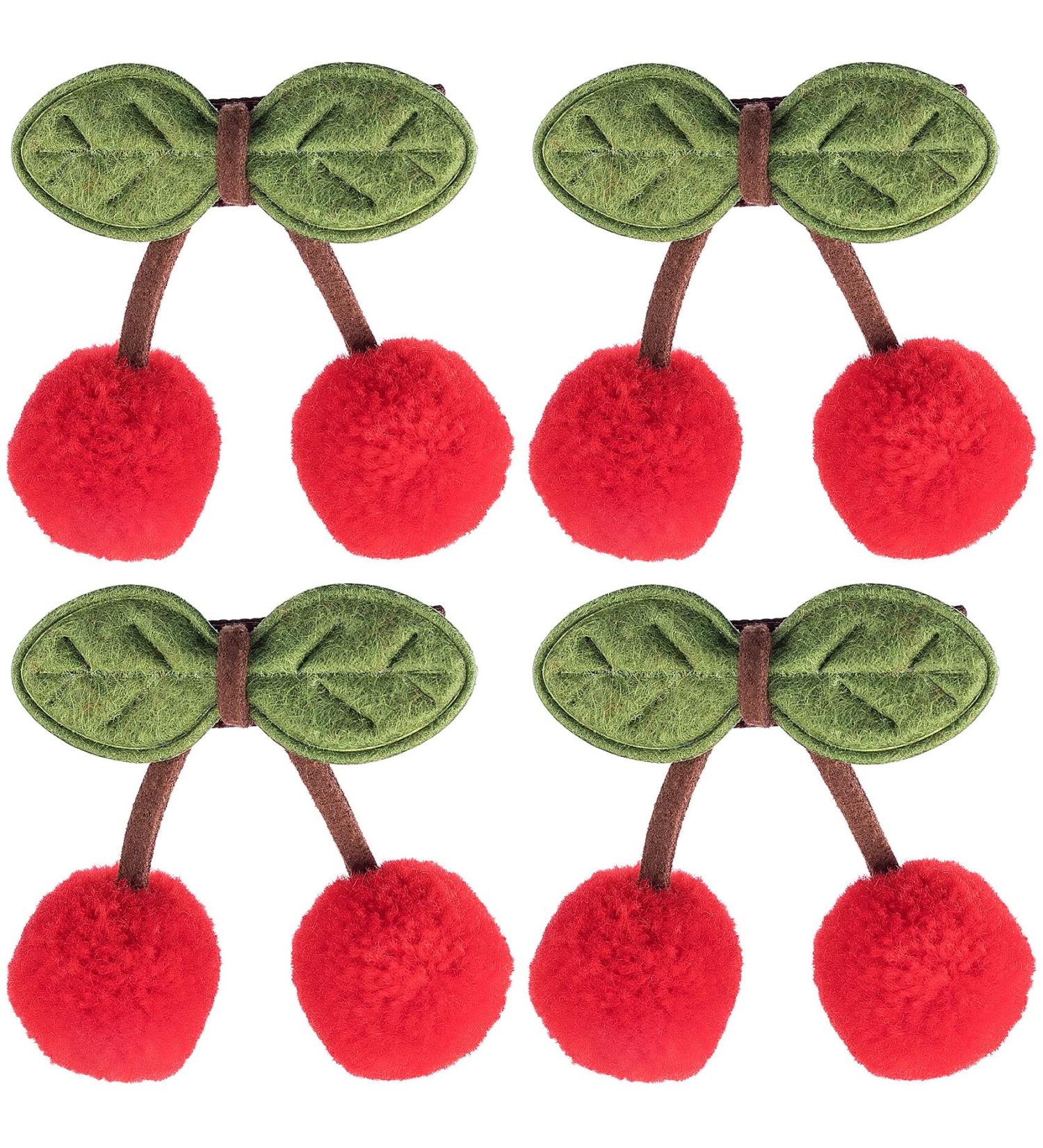 PAGOW 4PCS Cherry Ball Hair Clips - Cute Sweet Pompom Hairpins with Green Leaves Ornaments for Women, Girls & Kids - Buy Online on GoSupps.com