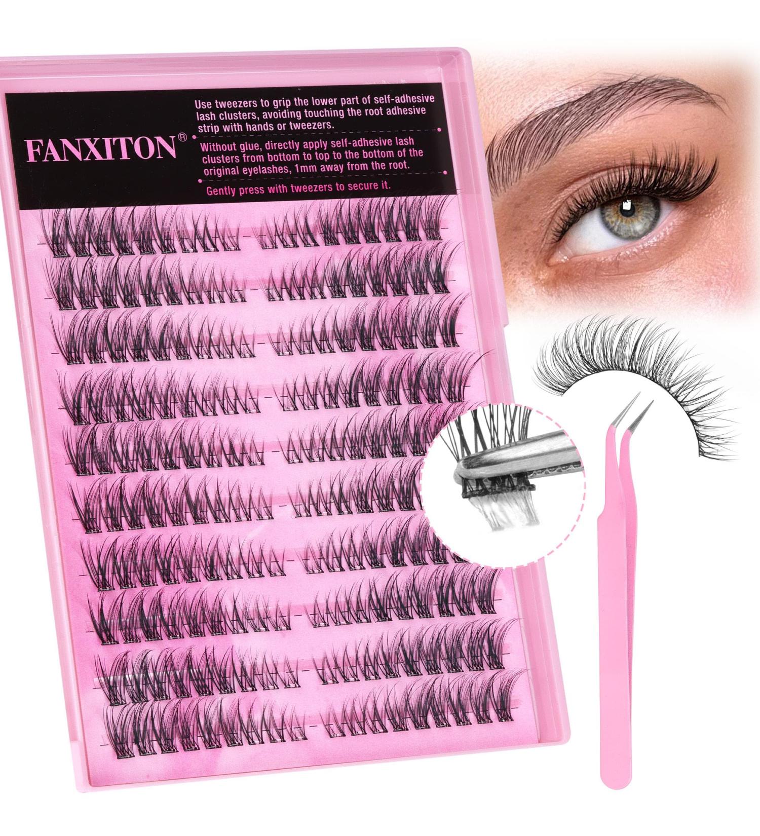 FANXITON Self Adhesive Lash Clusters | Natural Waterproof Wispy & Cat Eye Lashes - 180 pcs C Curl No Glue - Buy Online on GoSupps.com
