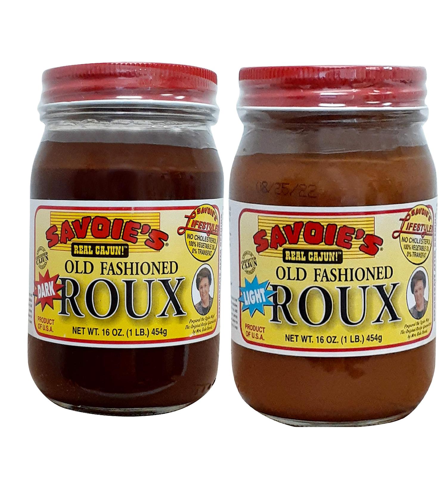 SAVOIE'S Old Fashioned Dark Roux and Light Roux 2 Pack Bundle (16 oz each) 1 Pound (Pack of 2)