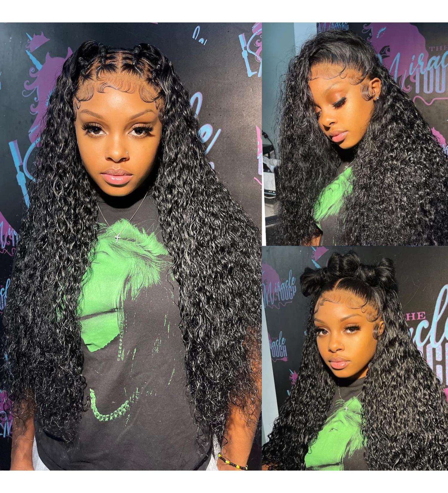 180% Density Deep Wave Lace Front Human Hair Wig | Wet & Wavy HD Transparent Glueless Brazilian Wig with Baby Hair | Pre Plucked & Bleached Knots | 13x4 Curly Lace Frontal for Women - Buy Online on GoSupps.com