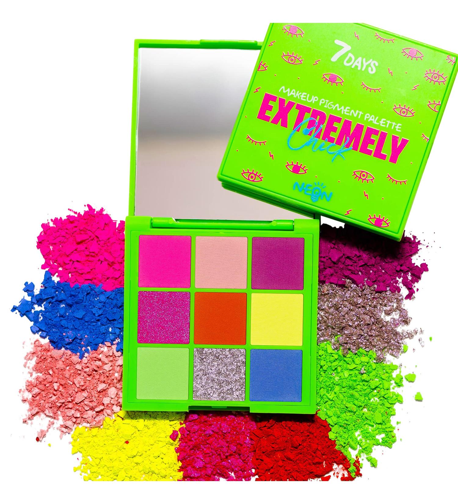 7Days Neon Eyeshadow Palette - 9 Vibrant UV Glow Colors for Black Light Halloween Rave & Festival | Matte Glitter & Shimmer Finish - Buy Online on GoSupps.com