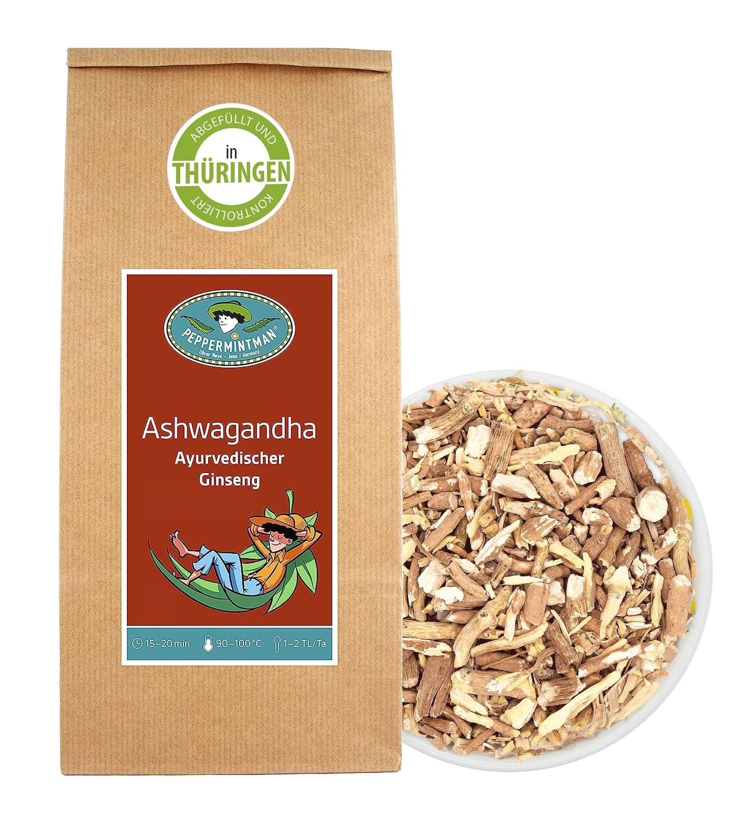 Ashwagandha Tea 400g - Ayurvedic Vitality Blend for Sleep & Wellness - Traditional Herbal Ginseng - Peppermintman - Buy Online on GoSupps.com