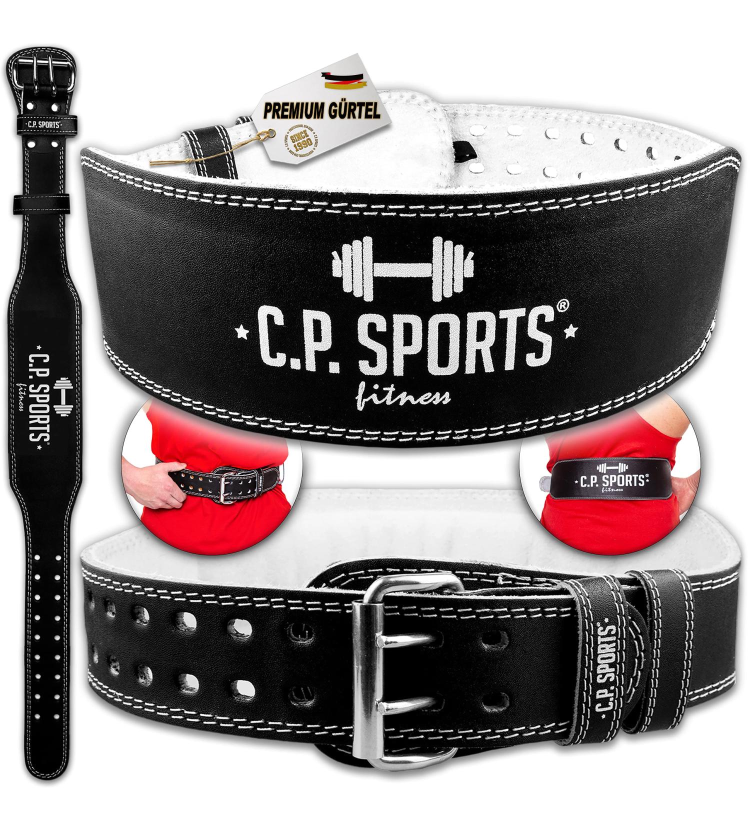 C.P.Ports Weight Lifting Belt XXS-6XL | Padded Leather Training Belt for Powerlifting Bodybuilding & Strength Training | Unisex M Black with White Inner Surface - Premium Fitness Gear - Buy Online on GoSupps.com