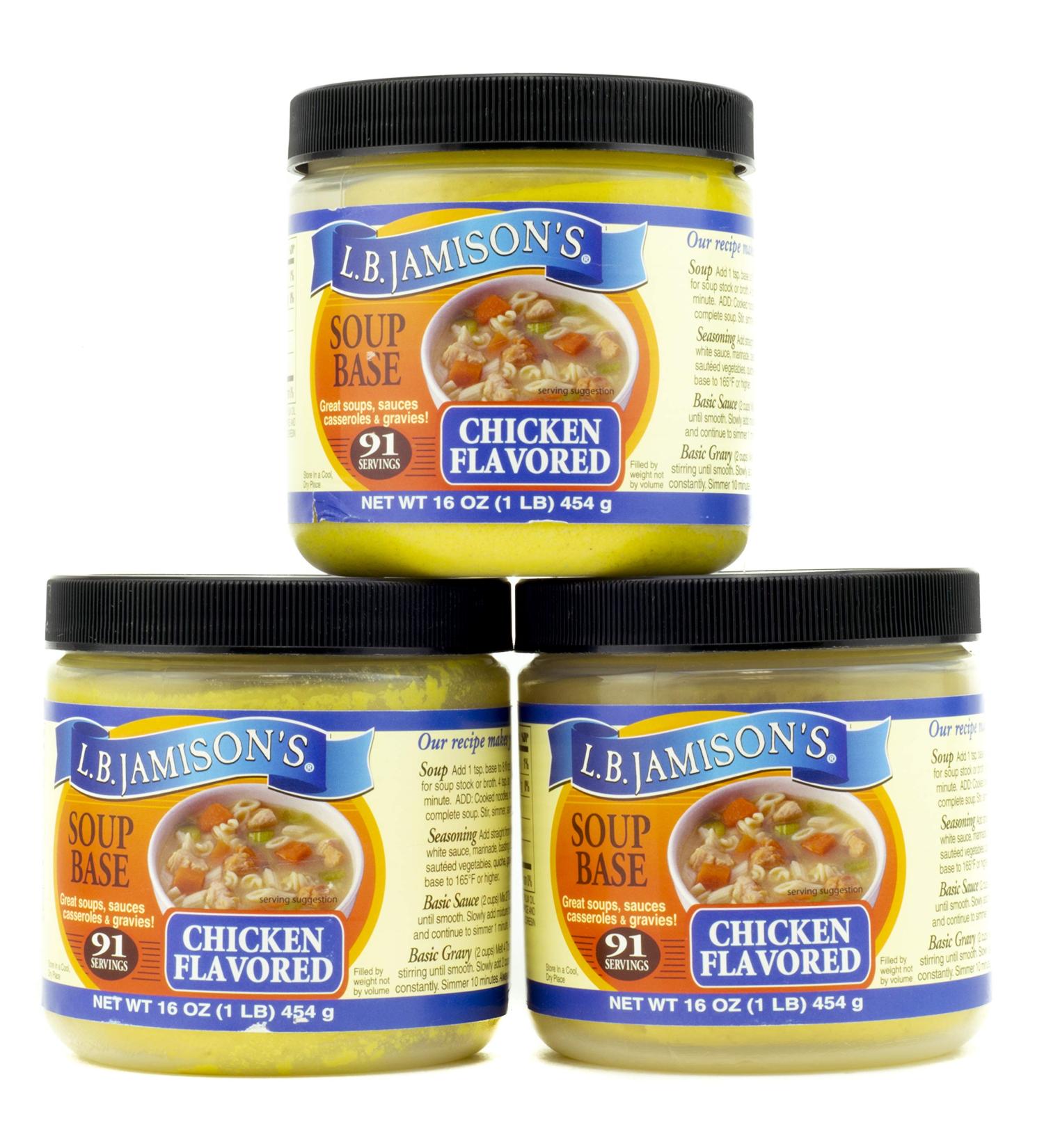 L.B. Jamison Chicken Flavored Soup Base - 16 oz (Pack of 3) | Perfect for Flavorful Soups - Buy Online on GoSupps.com