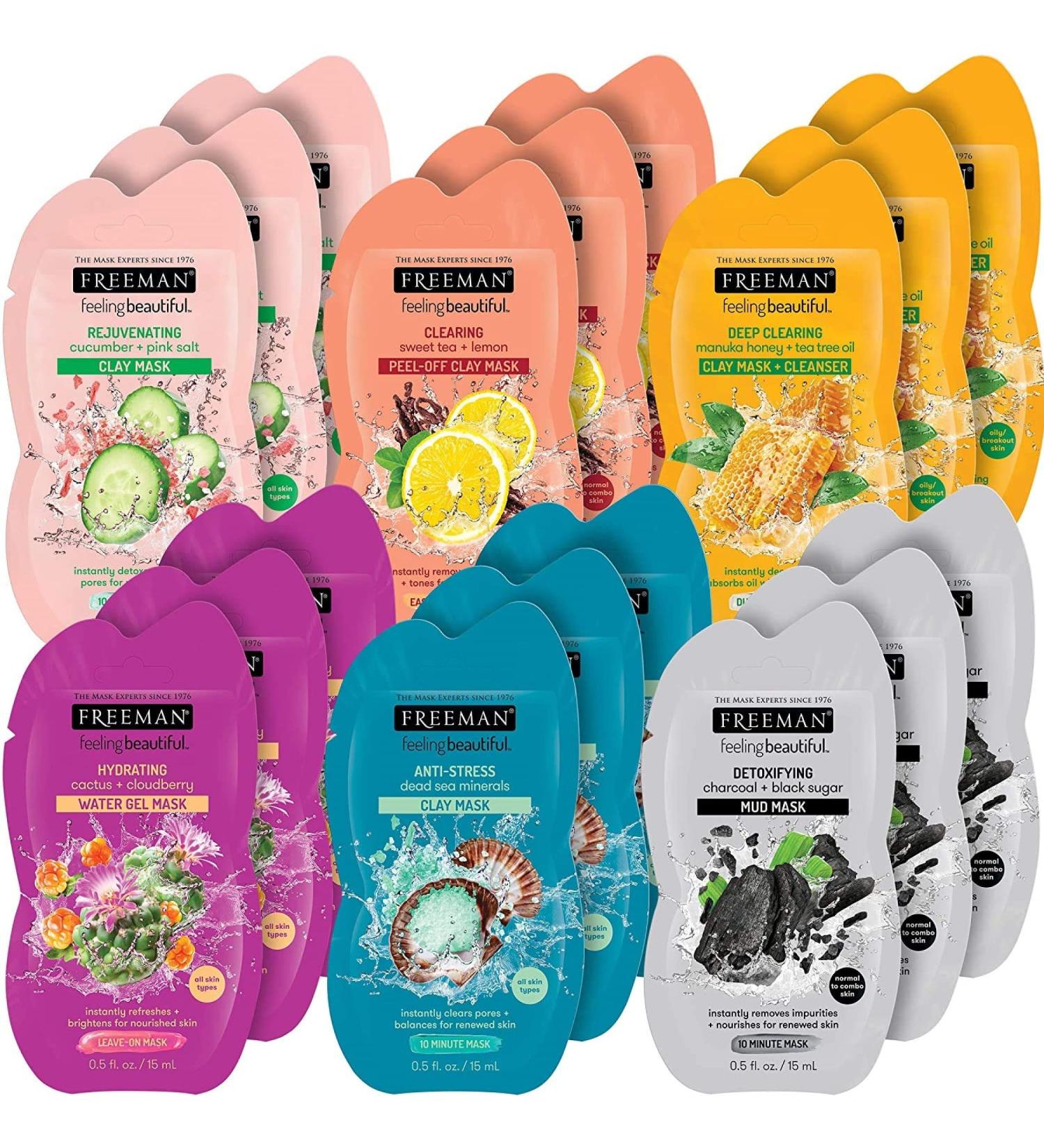 Freeman Facial Mask Variety Pack - Clay, Gel, Mud & Peel-Off Masks 18 Count Sachets for Hydrating, Detoxifying, Clearing & Rejuvenating Skin - Travel-Friendly Skincare - Buy Online on GoSupps.com