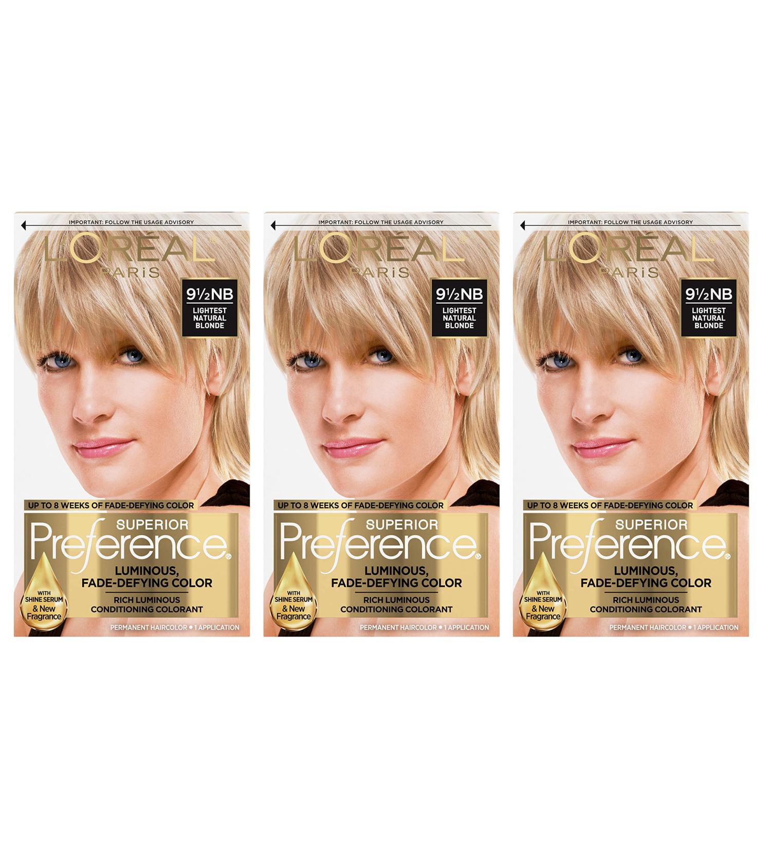 L'Oreal Paris Superior Preference 9.5N Lightest Natural Blonde Hair Color 3-Pack - Fade-Defying + Shine Permanent Dye - Buy Online on GoSupps.com