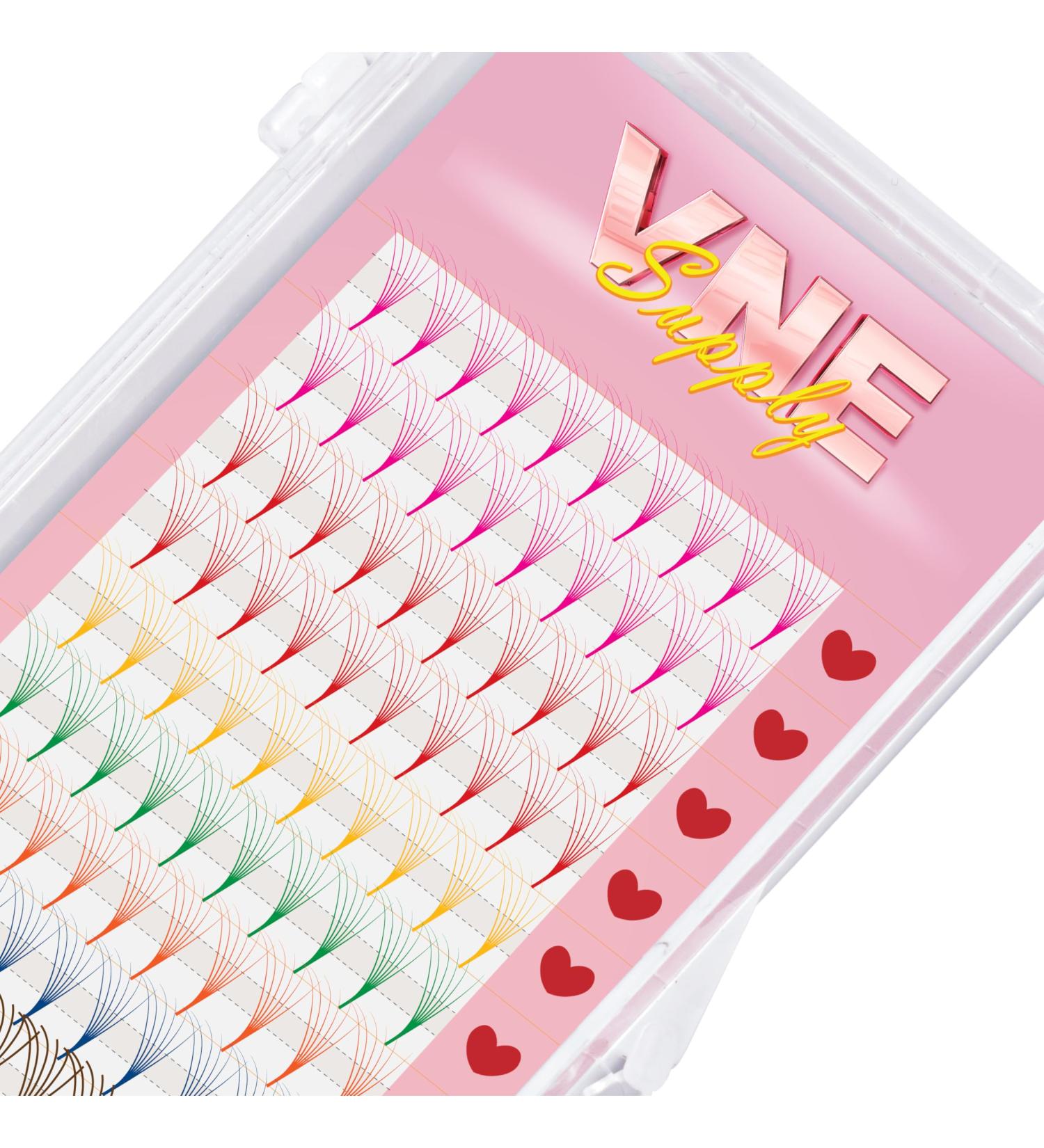 VNE Mixed Colorful Lash Extensions - Premade Volume & Mega Volume Fans | 6D C Curl | Pink Red Yellow Green Orange Purple Blue Brown - Shop Internationally - Buy Online on GoSupps.com