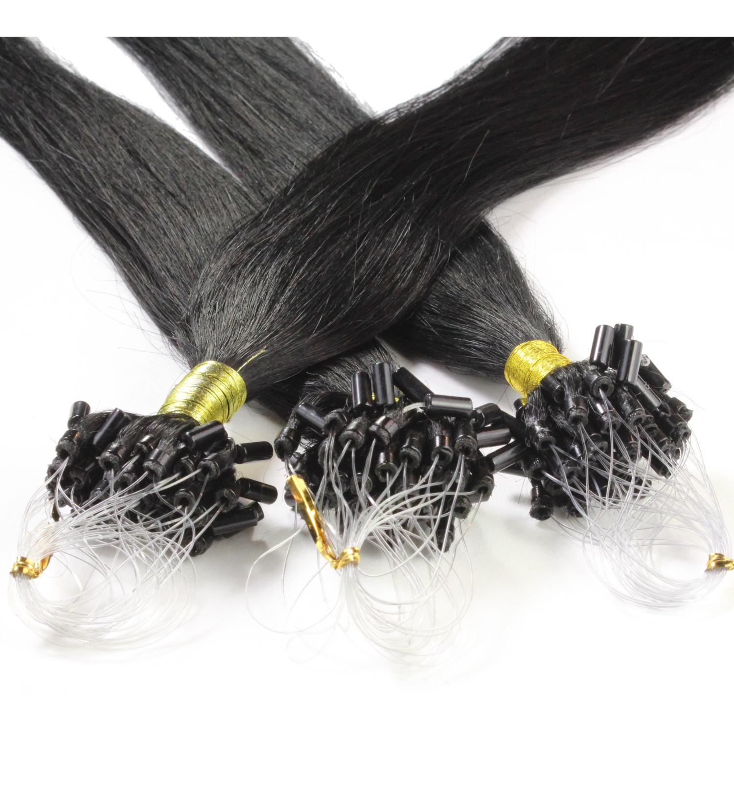 Hair2Heart Microring Extensions - 50 Strands Human Hair Straight 40cm - #1 Black - Premium Quality for Seamless Volume - Buy Online on GoSupps.com