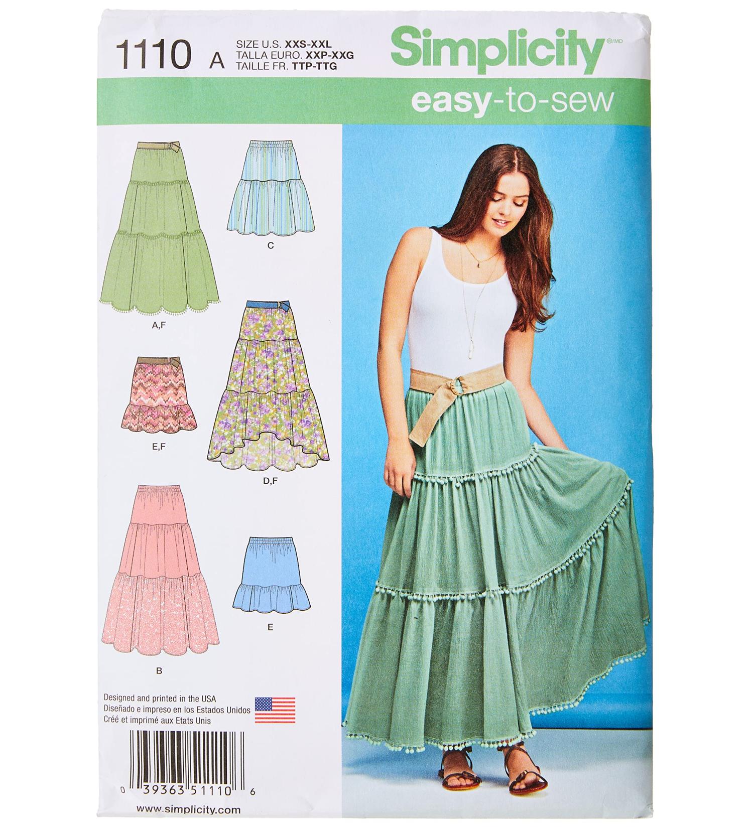 Simplicity 1110 Tiered Skirt Sewing Pattern for Women - Sizes XXS-XXL - Buy Online on GoSupps.com