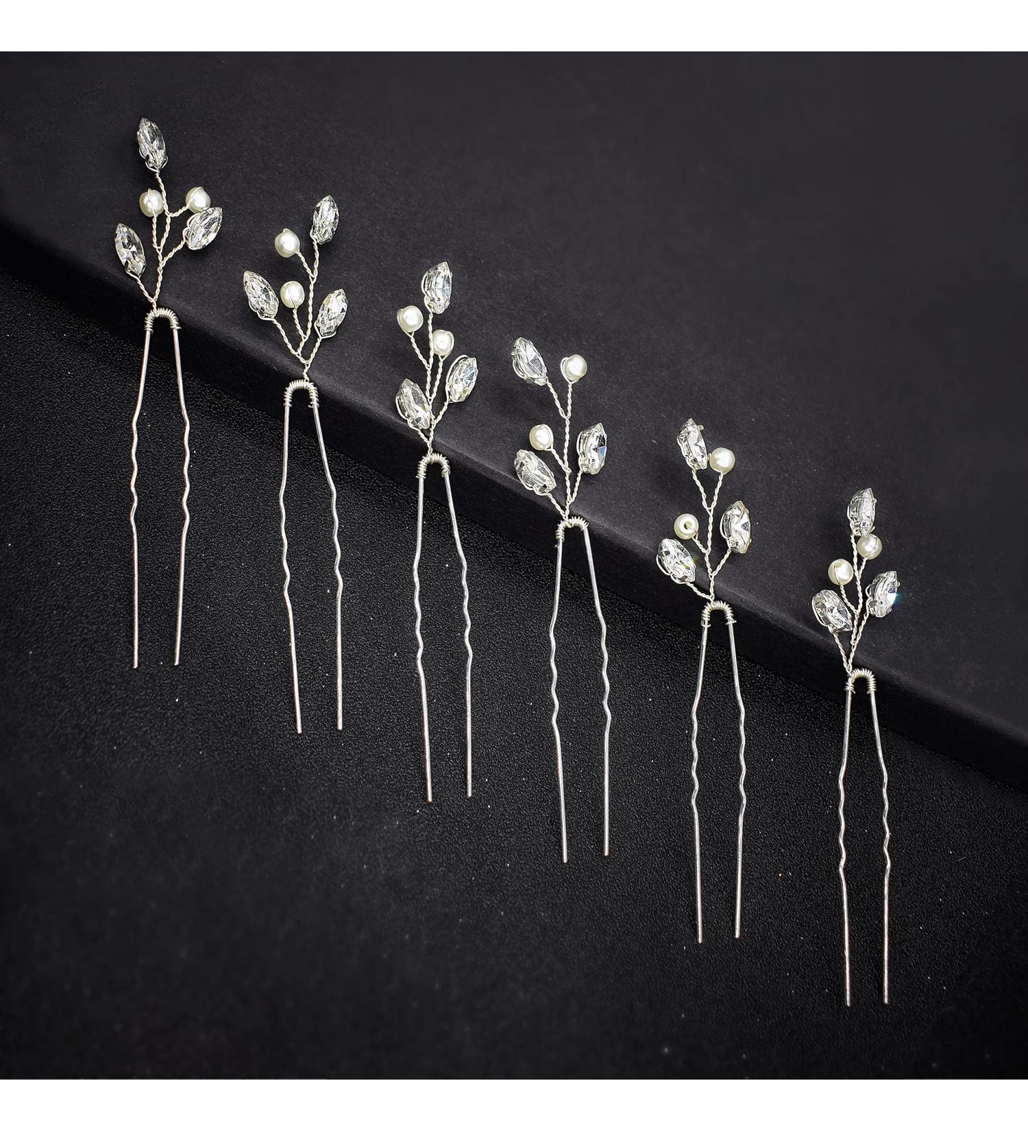 Silver Rhinestone Crystal Bridal Hair Pins - 6pcs Wedding Hair Accessories - Buy Online on GoSupps.com